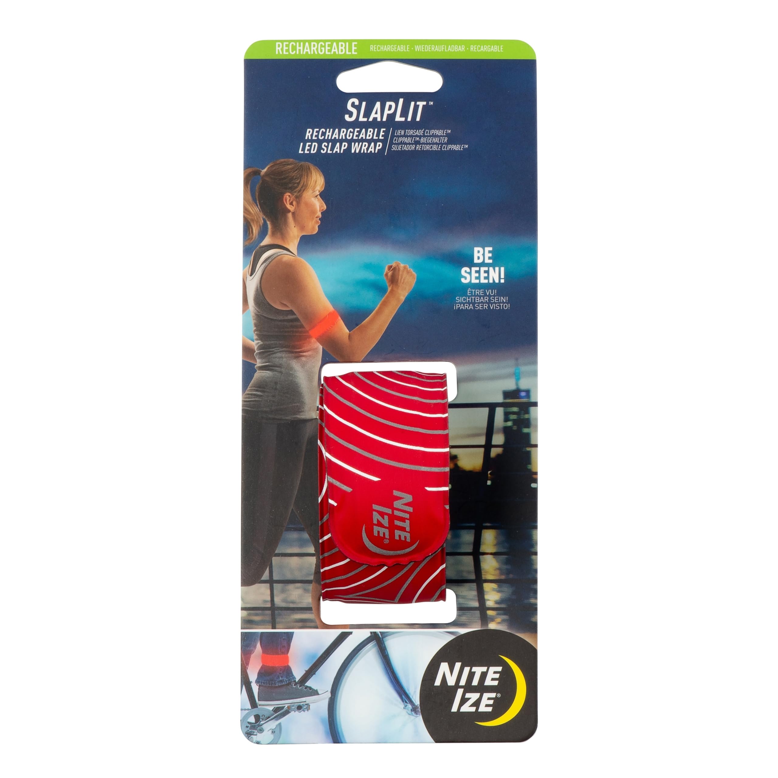 Nite Ize SlapLit Rechargeable LED Slap Wrap - Light-Up Slap Band for Wrists or Ankles - Wristband with LED Light for Nighttime Visibility - Running, Biking, Hiking & More - Red with Red LED