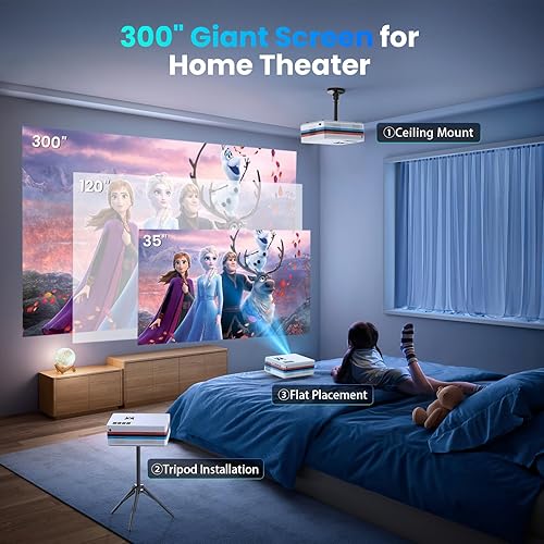 Miniatura 8 de FUDONI Proyector inteligente con WiFi y Bluetooth, nativo 1080P 25000L, Keystone automático de enfoque eléctrico, proyector de cine en casa al aire