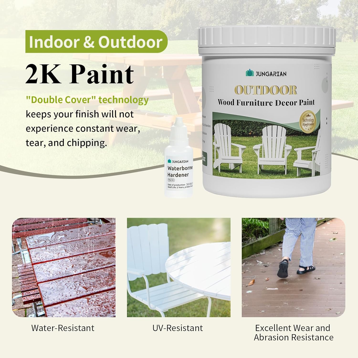 2K Outdoor Indoor Cabinet Furniture Paint With Tools - Water-Based, Low Odor All-in-One Paint - No Sanding, No Priming - Matte Finish for Wooden Floor, Doors, Tables, Dressers, 32oz, White