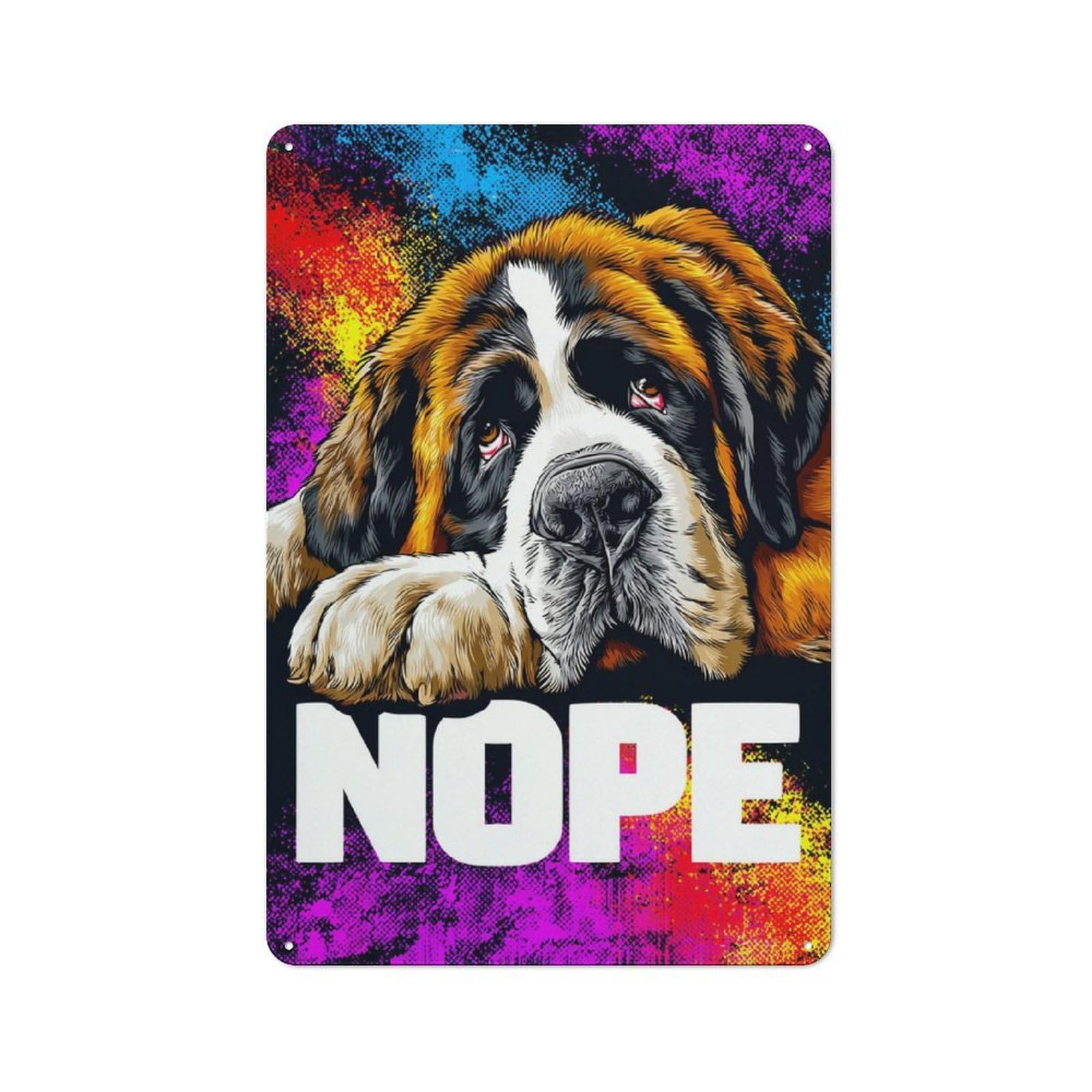 Junmoney Colorful Saint Bernard Nope! -3 Decorative Tin Plaque With Design 30X20cm, Classic Novelty Wall Art For Flat, Dorm Room, Lounge Or Cafe