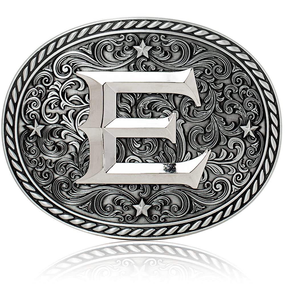 Western Belt Buckle for Men & Women – Vintage Initial Country Buckles for Cowboy & Cowgirl – 3.75” x 3”