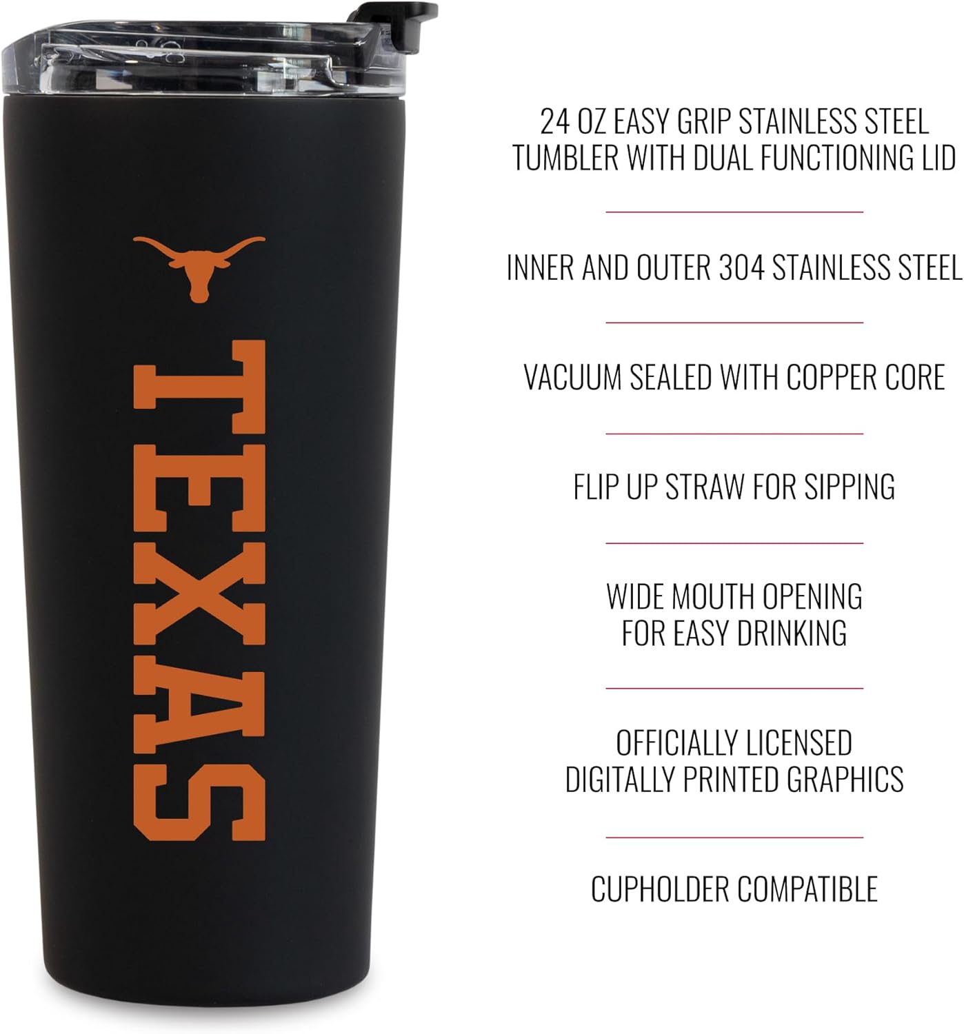 Rico Industries NCAA 24oz Stainless Steel Tumbler with Lid and Dual Functioning Lid (Sip or Use Straw) - Image 7