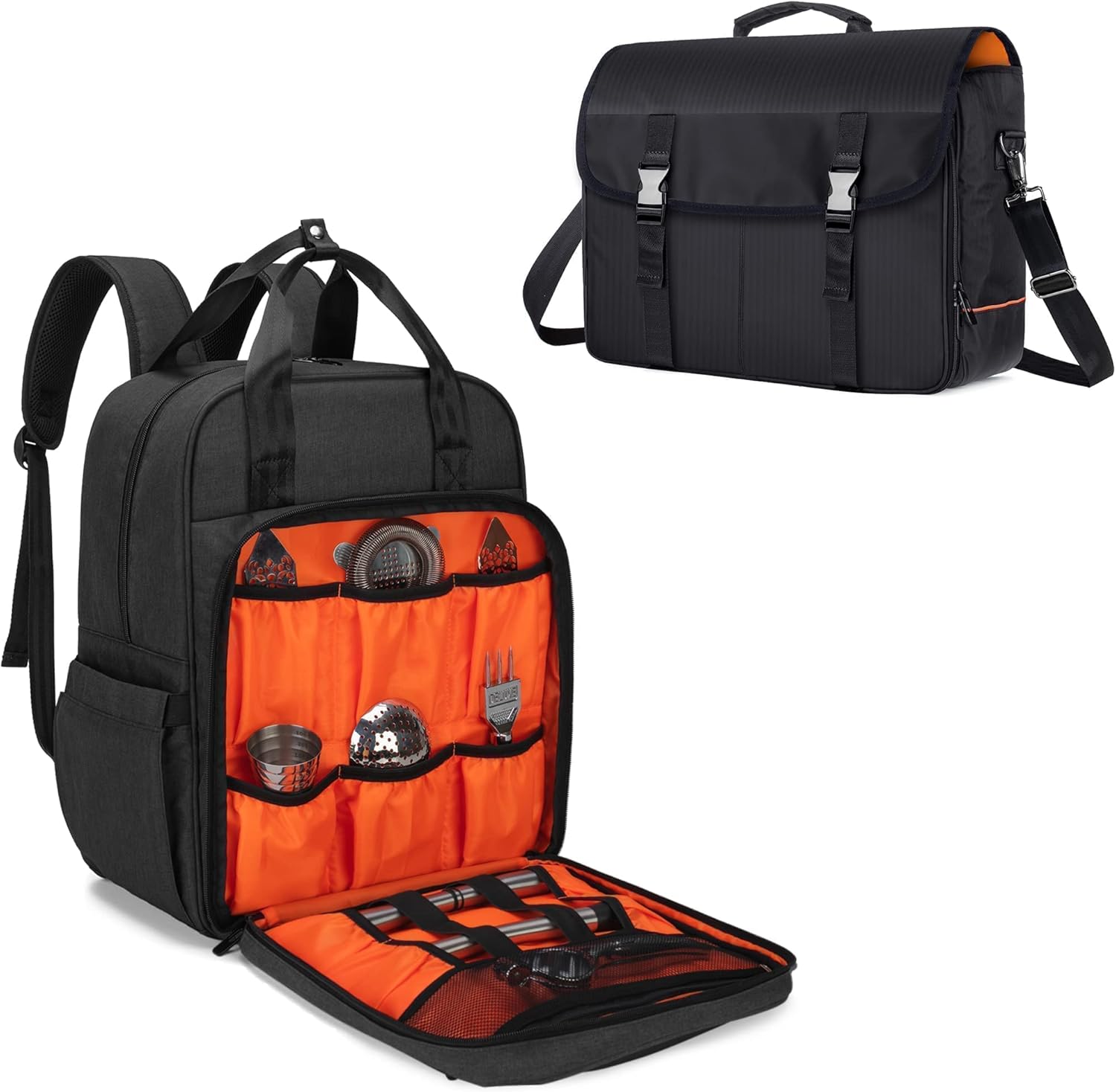 CURMIO Bartender Bag Travel Bartender Kit Backpack with Padded Compartments for Wine and Cocktail Shaker, Messenger Bag for Bar Tools Set, Perfect for Home Indoor Outdoor Patio Party