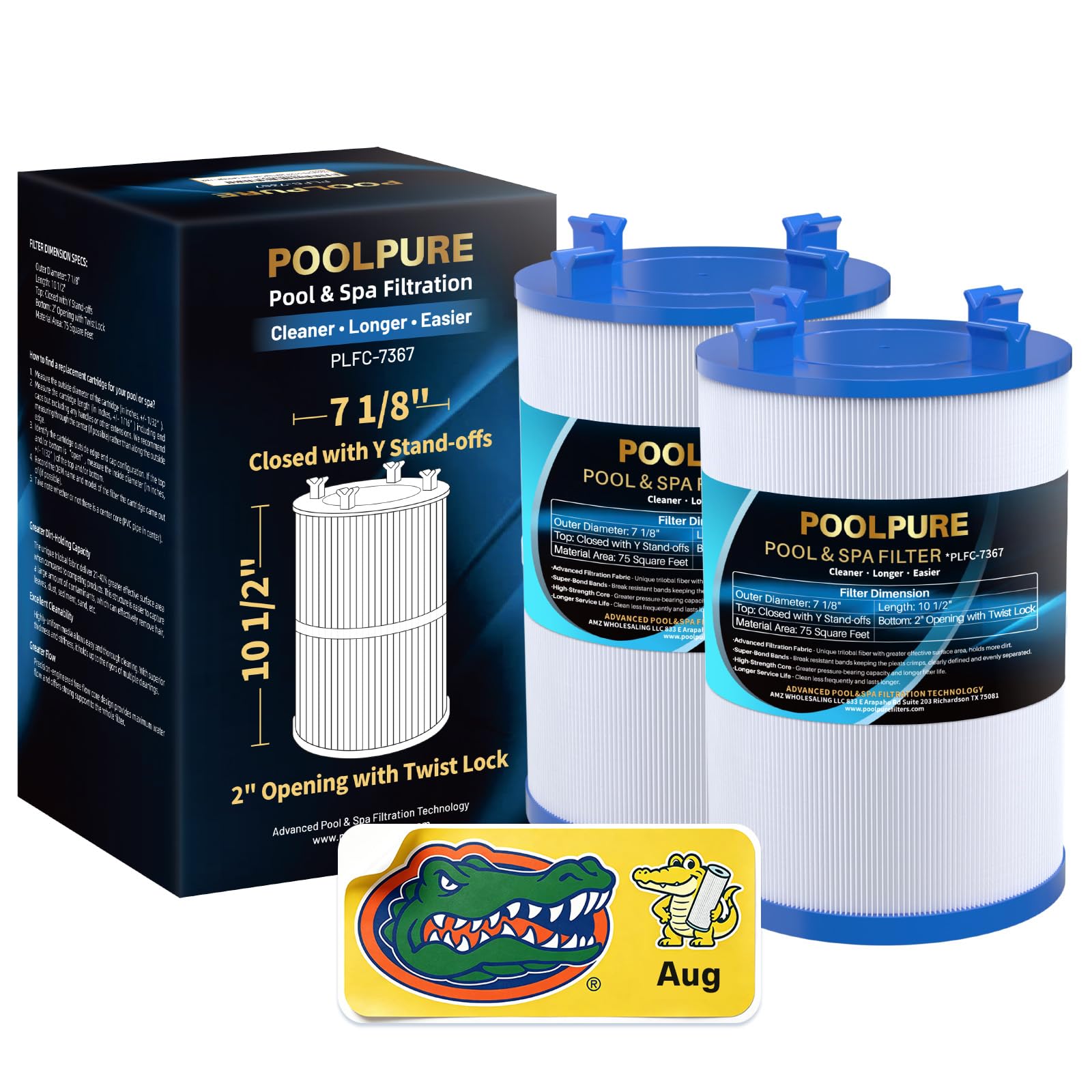 POOLPURE Lot de 2 filtres de rechange pour filtre de spa PD075-2000, Unicel C-7367, Dimension One 1561-00, Filbur FC-3059, Excel Filters XLS-7005, Aladdin 17541, Baleen AK-60035, 75 m²