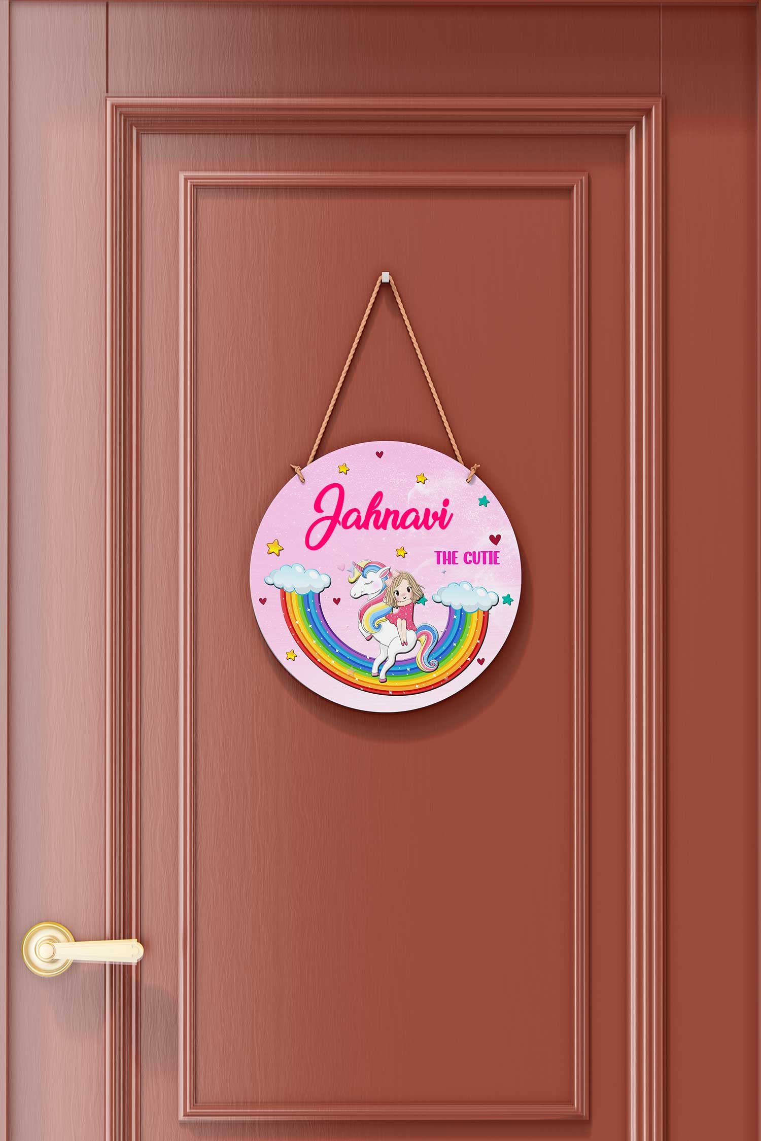 ASHVAH Unicorn Personalized Room/Door Kids Name Plate with Hanging Chain/Door Sign Kids Room Décor- Size :- 10 inch, Name - Jahnavi 1