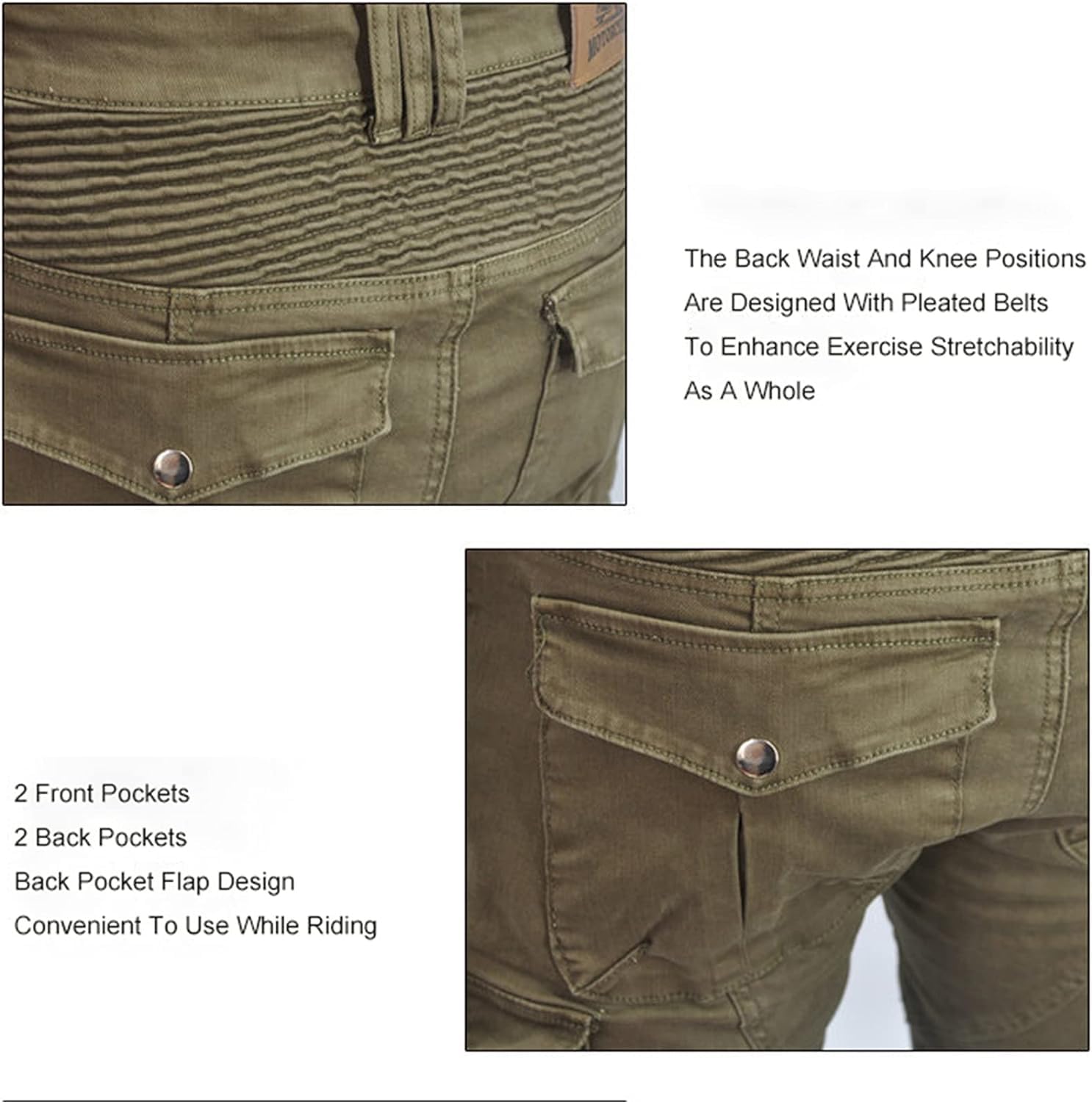 Moto Pantalon Protection pour Hommes, Moto Jeans en Respirant De Qualité Premium Straight Fit avec Amovible Protéger Pads pour Racing Vélo (Armée Verte,L)