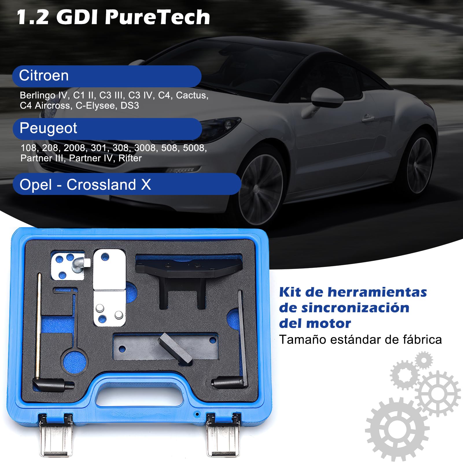 Juego de Herramientas de Ajuste de Motor, Correa Dentada Compatible con Citroen, Motor Cadena de distribución de Herramienta para 1.2 Vti (VVT) /GDI PureTech Gasolina, 109-2C, 109-2D