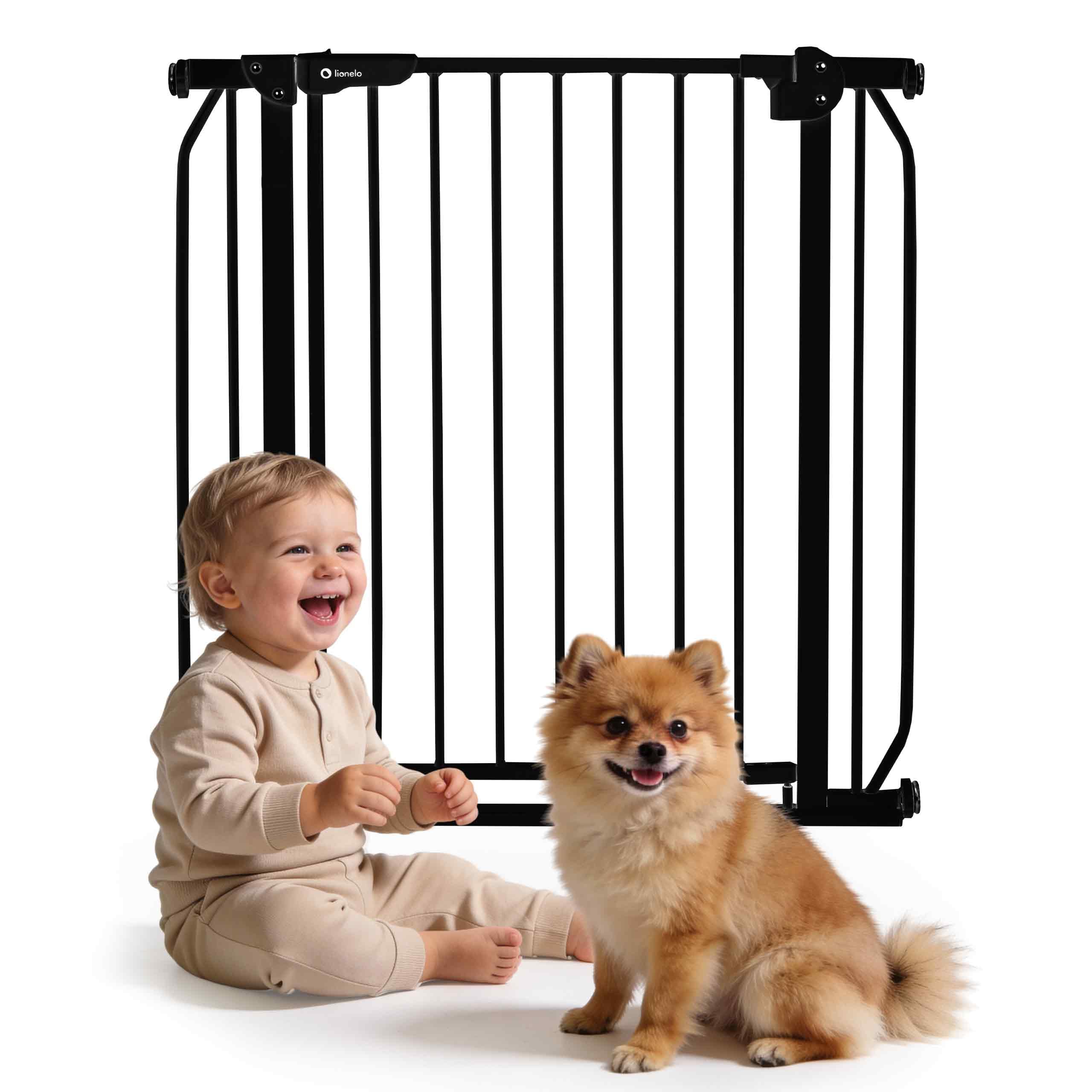 LIONELO Truus Slim - Rejilla de protección para escaleras, sin taladrar, Rejilla Protectora para Puerta, Rejilla para Puerta para bebé, Metal, Ancho de 75 a 105 cm, Ajustable