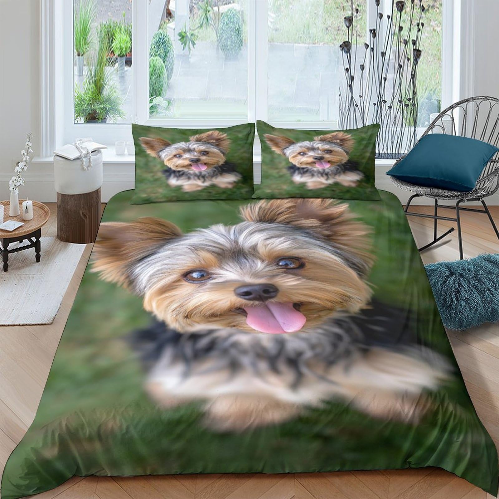 HWEICOIN Yorkshire Terrier Duvet Cover 2 PCS Hotel Quality Quilt Cover Bedding Sets Bed Covers with Pillowcases with Zipper Closure Hypoallergenic Soft Breathable Microfiber Single（135x200cm）