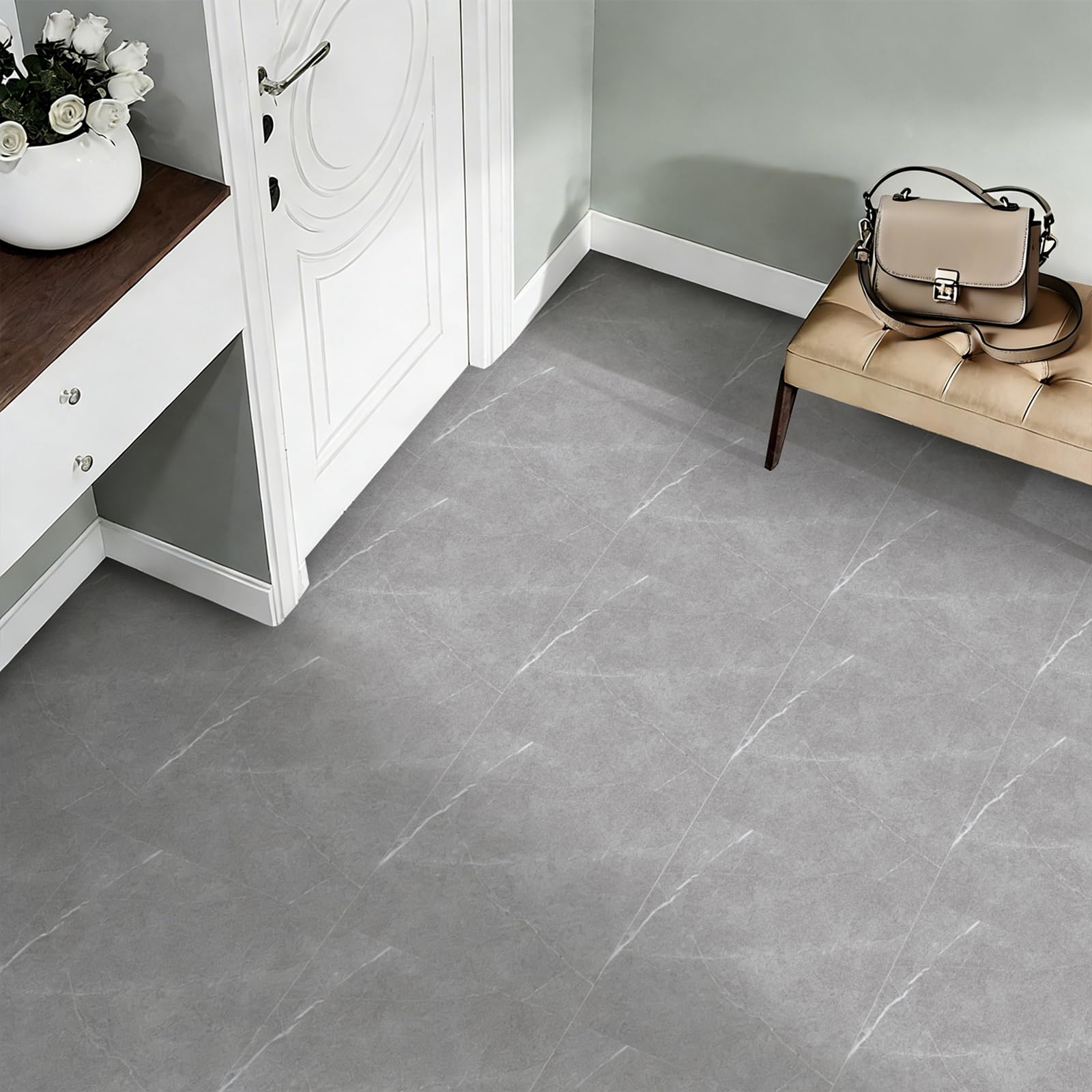Celestdeco Self Adhesive Floor Tiles,Peel and Stick Marble Flooring 30x30cm,10 Pack Grey Marble Effect Tiles with Thickened Matte Finish,Waterproof for Kitchen Bathroom DIY