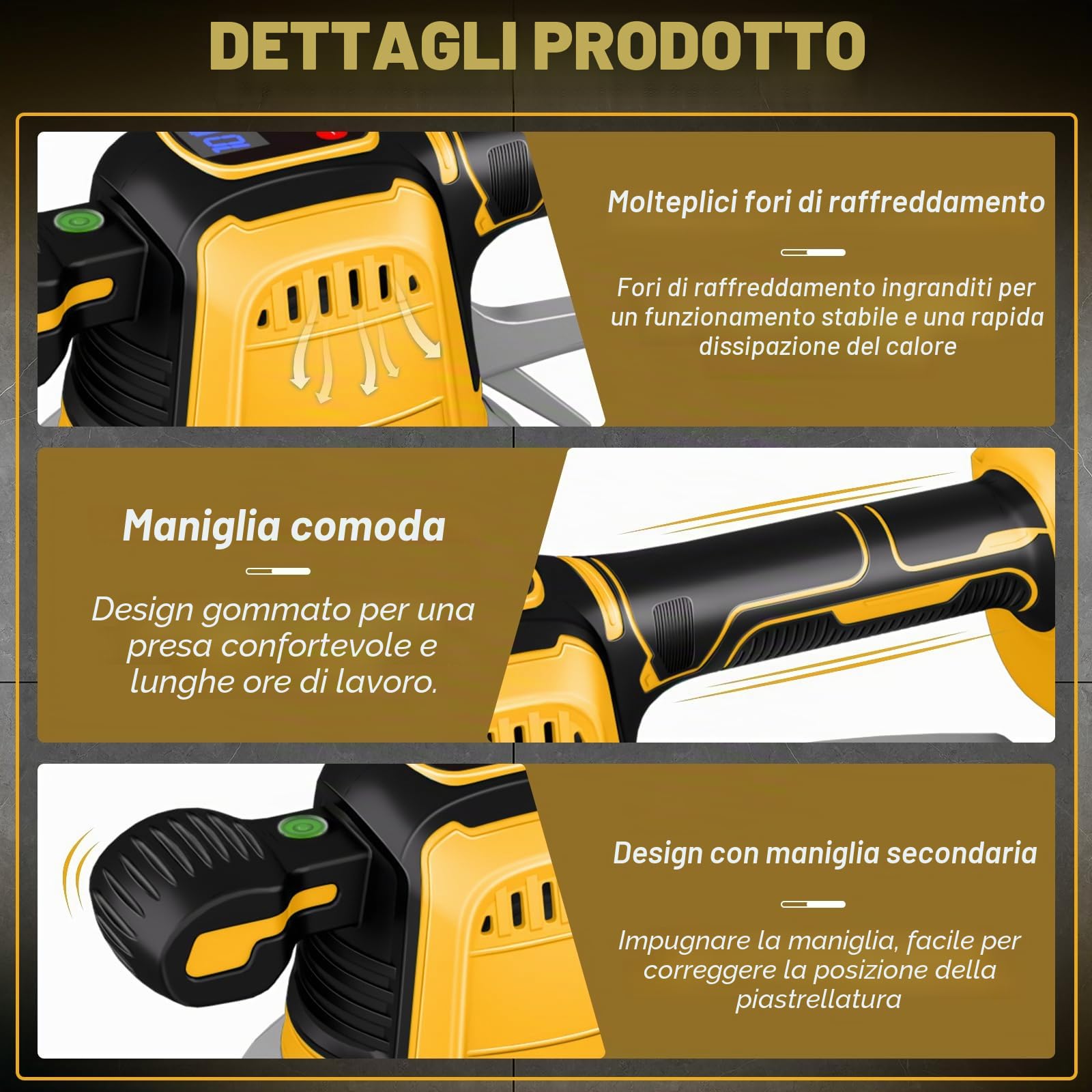 Vibratore per Piastrelle Compatibile con Dewalt 18V,20v, Strumenti per Piastrellista con 10 Marce Regolabili, Ventosa da 14,8 cm e Assorbimento da 160 kg per Posa di Piastrelle