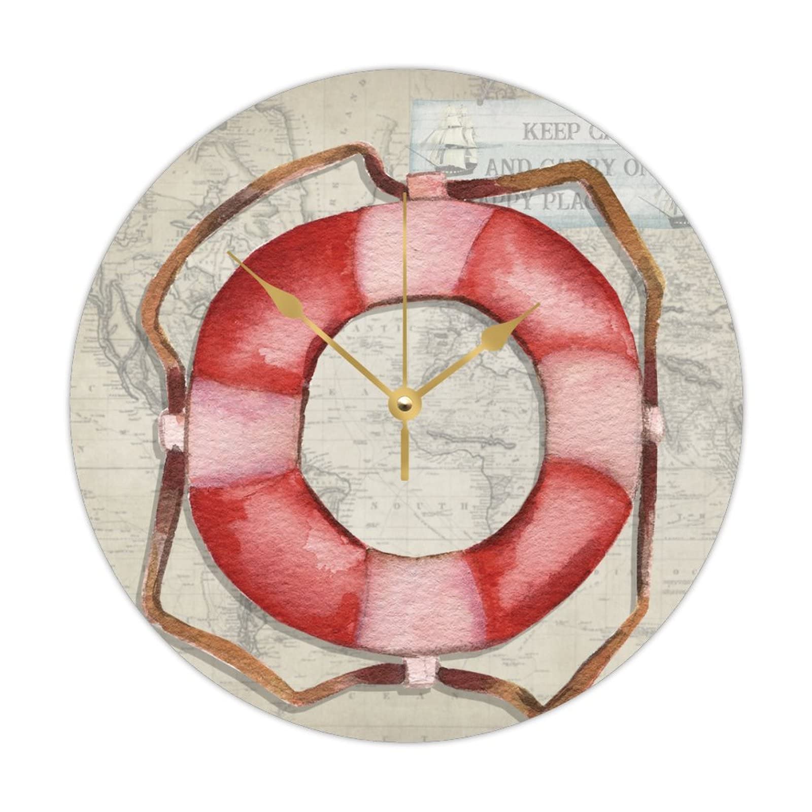 Horloge murale ronde bois ancre nautique océan à piles