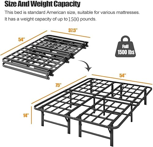 Miniatura 43 de ZIYOO Base de cama plegable resistente California King de 16 pulgadas de alto, plataforma de metal, no necesita somier, fácil montaje, sin ruido,