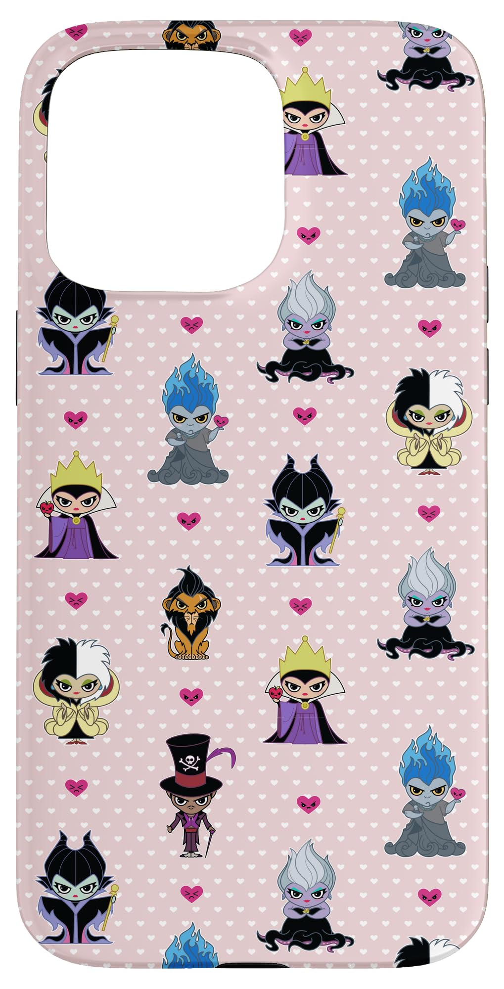 Custodia per iPhone 15 Pro Max Disney Villains Kawaii Chibi Cuori Rosa