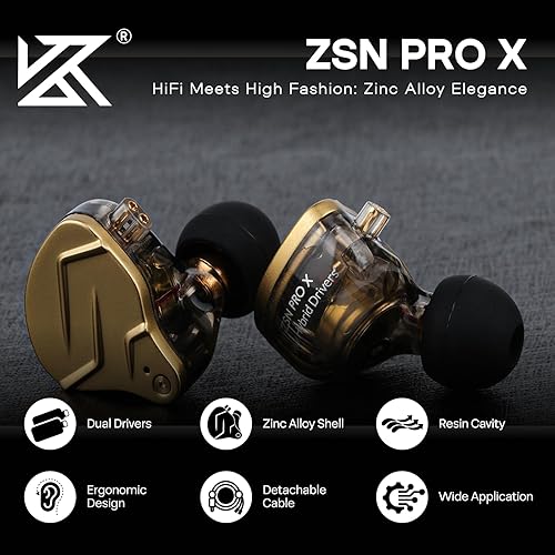 Miniatura 2 de Linsoul KZ ZSN PRO X Dual Driver 1BA+1DD Audífonos híbridos de metal HiFi Monitor intraural con cable desmontable de 2 pines empotrado, panel de