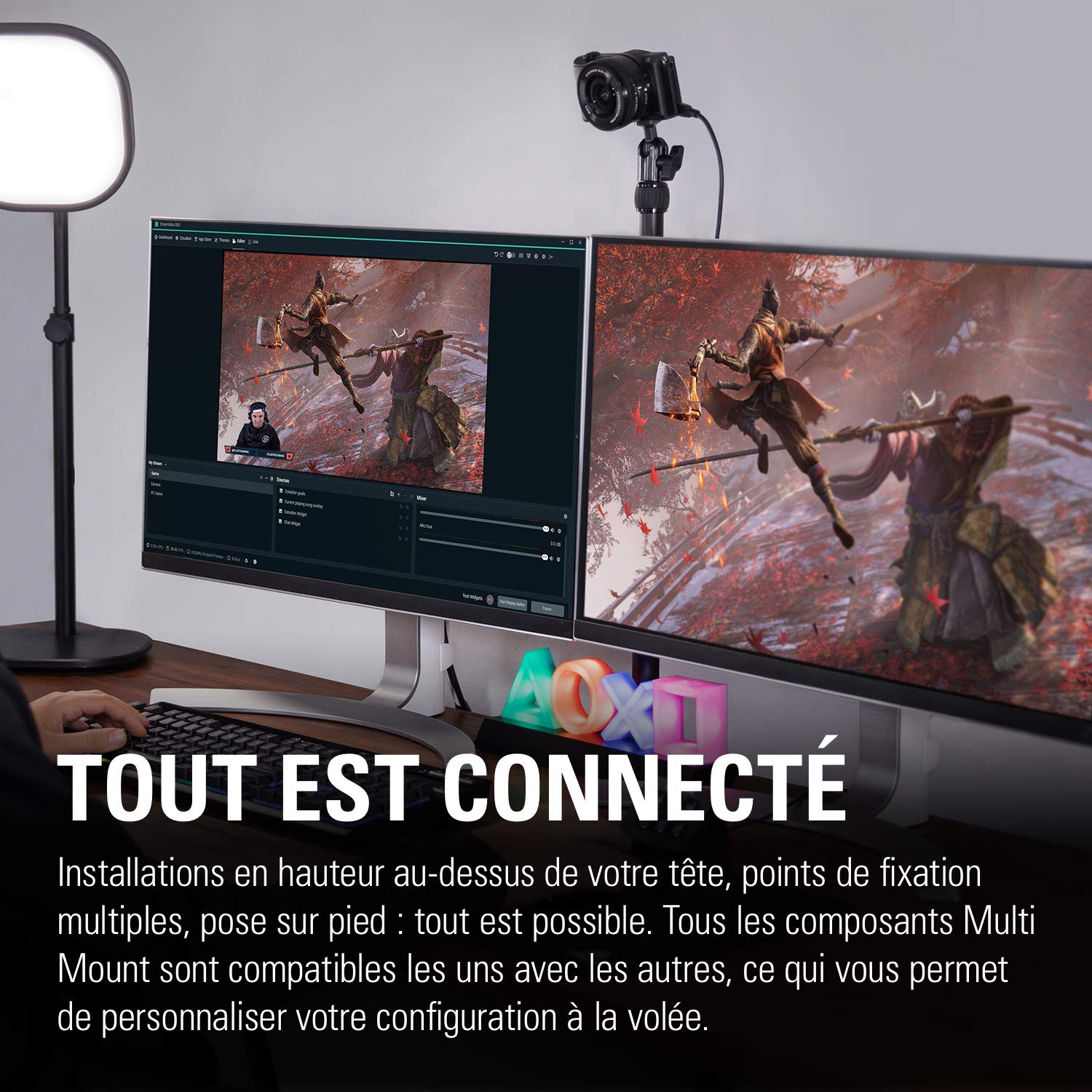 Elgato Master Mount L, pince pour bureau haut de gamme avec perche télescopique jusqu’à 125 cm et filetage 1/4" pour fixer des lumières, caméras et micros, idéale pour streaming, visio et studios