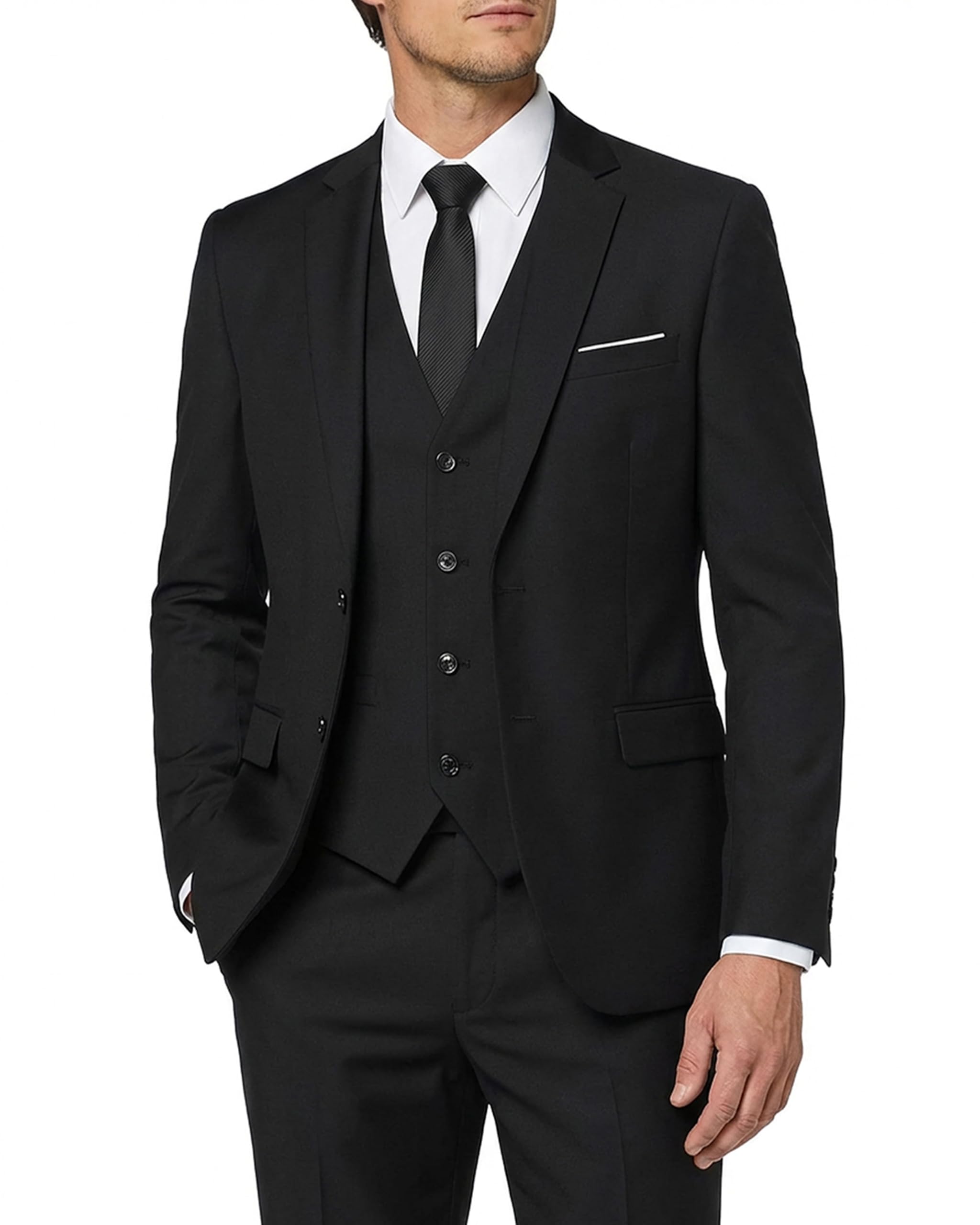 MY'S Men's 3 Piece Slim Fit Suit Set, 2 Button Blazer Jacket Vest Pants with Tie, Solid Wedding Dress Tux and Trousers