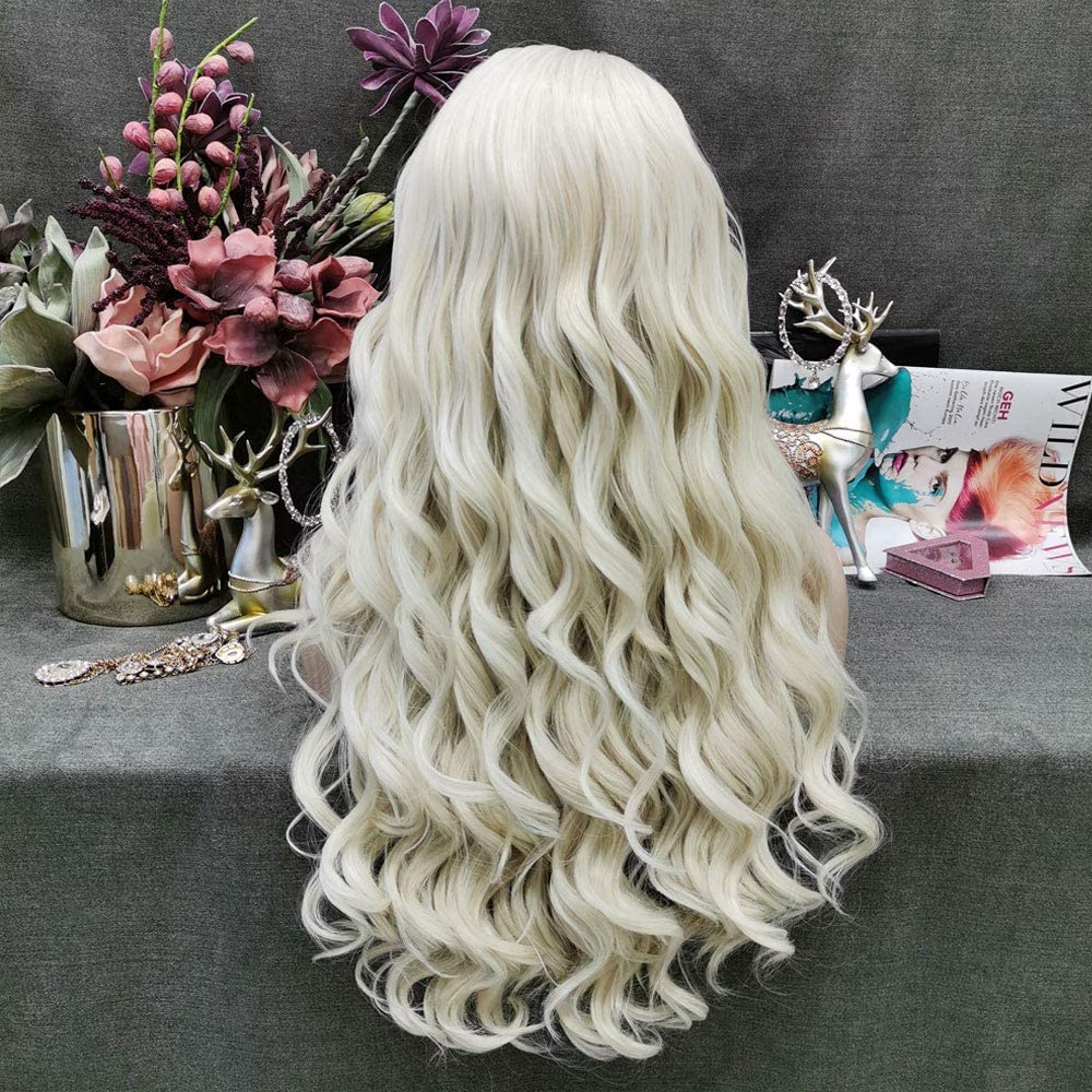 IMSTYLE Ash Blonde Synthetic Hair Lace Front Wigs Long Curly Wave Wigs Heat Resistant Hair Cosplay wig 24 inch for Woman Drag Queen - Image 3