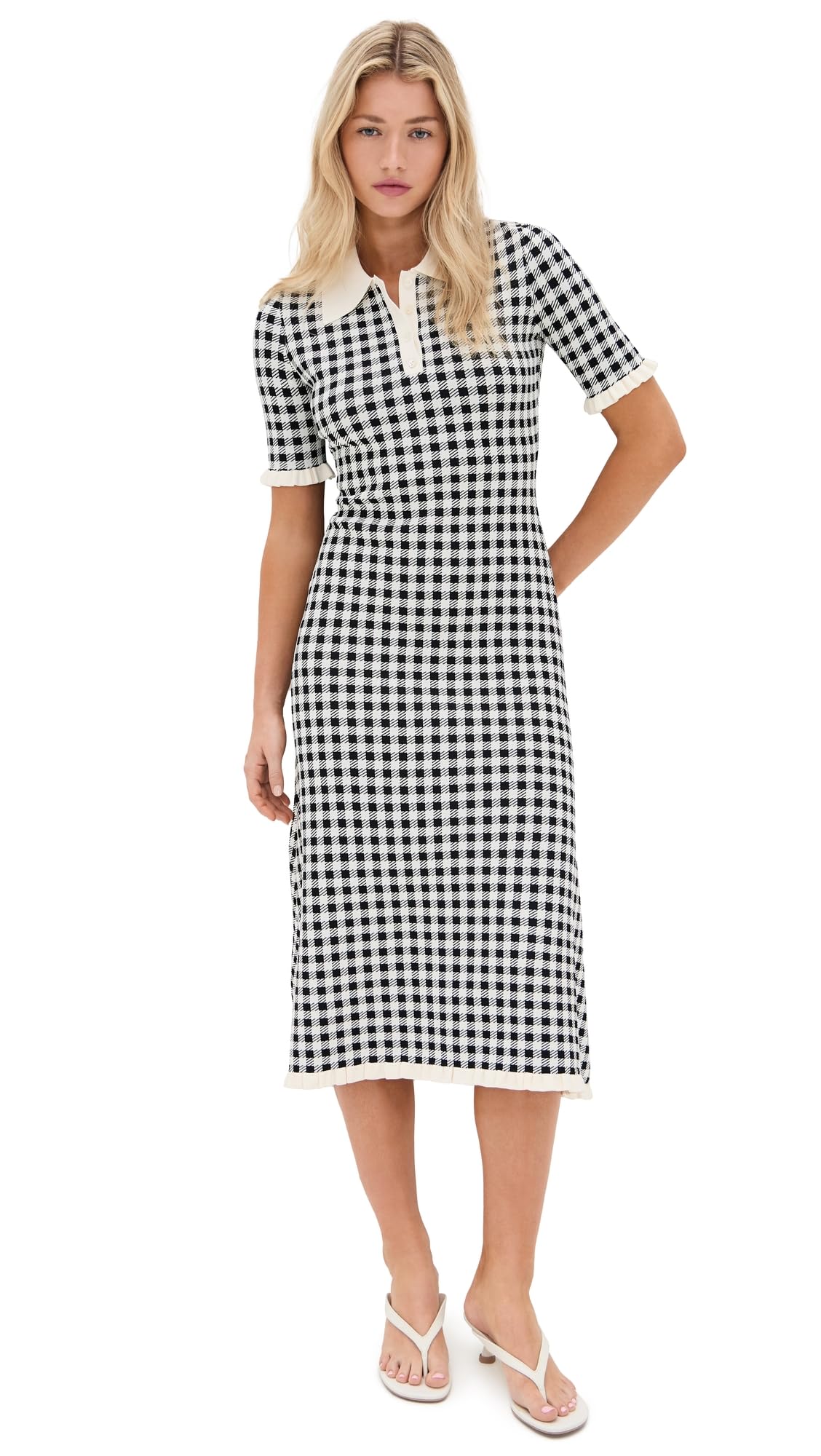Sea Womens Saige Gingham Knit Midi Dress