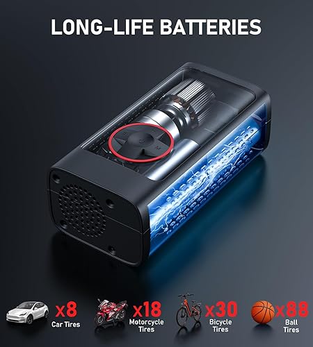 Miniatura 6 de Inflador de neumáticos, compresor de aire portátil, bomba de aire inalámbrica de 150 PSI para neumáticos de automóvil, bomba de neumáticos de