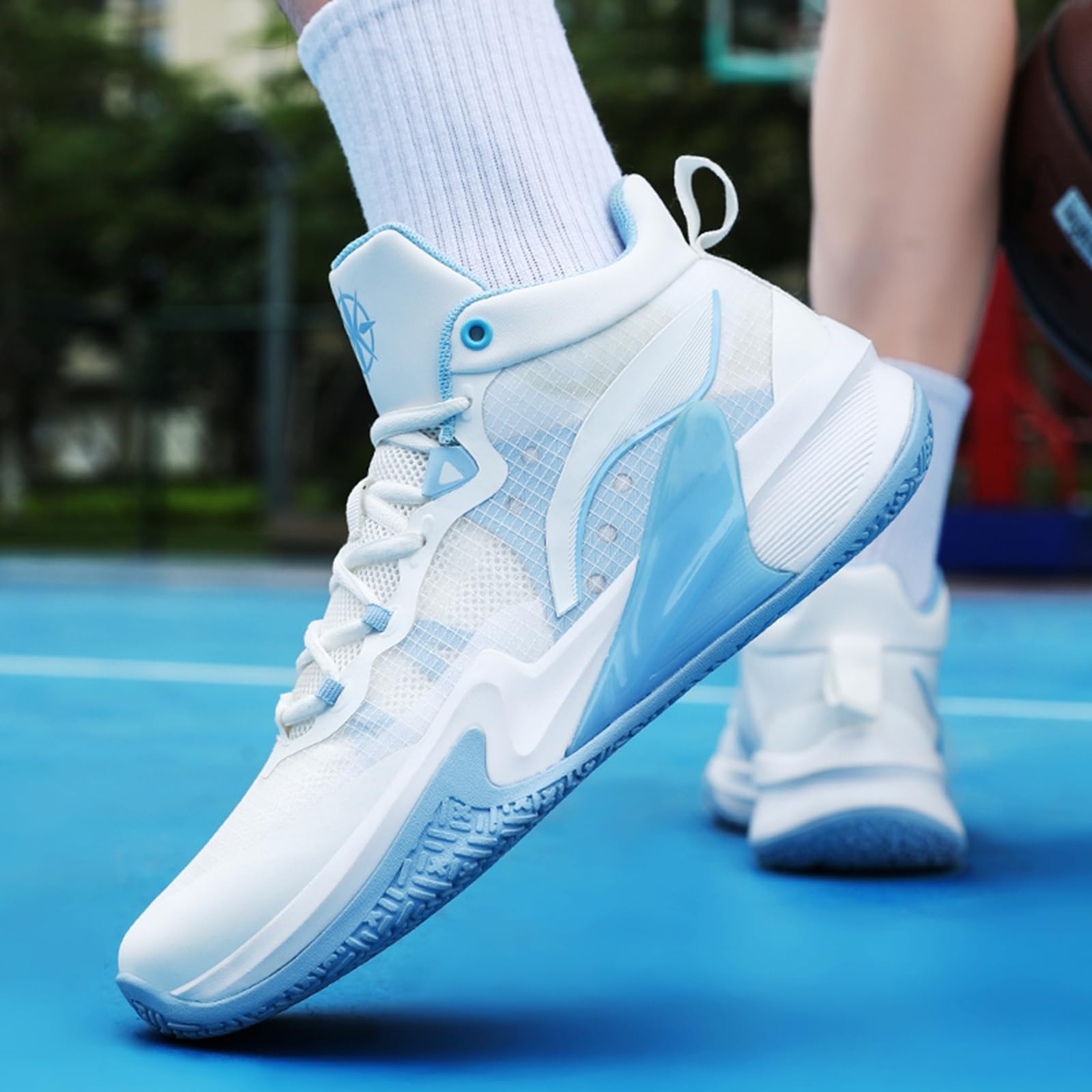 Zapatillas de Baloncesto Hombre Altas Protección Tobillo | Zapatillas de Baloncesto Hombre Altas Blanco Azul Protección Tobillo TPU Amortiguación