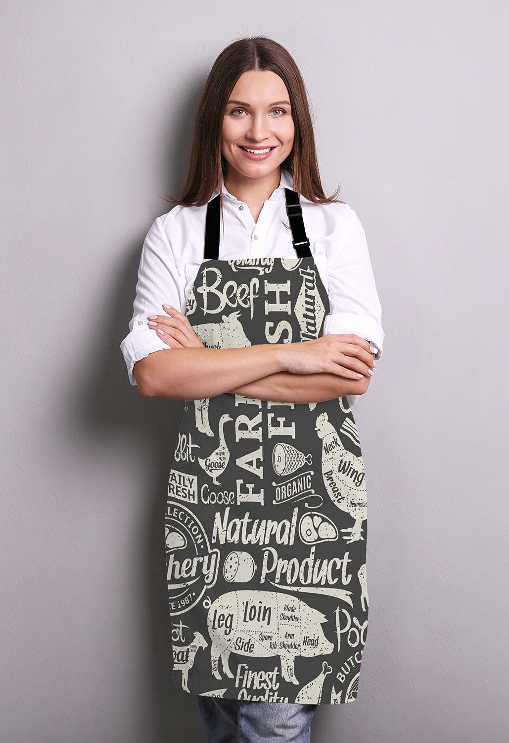 Butcher Butchery Animal Adjustable Bib Apron Kitchen Cooking Baking Gardening Apron for Women Men - Image 3