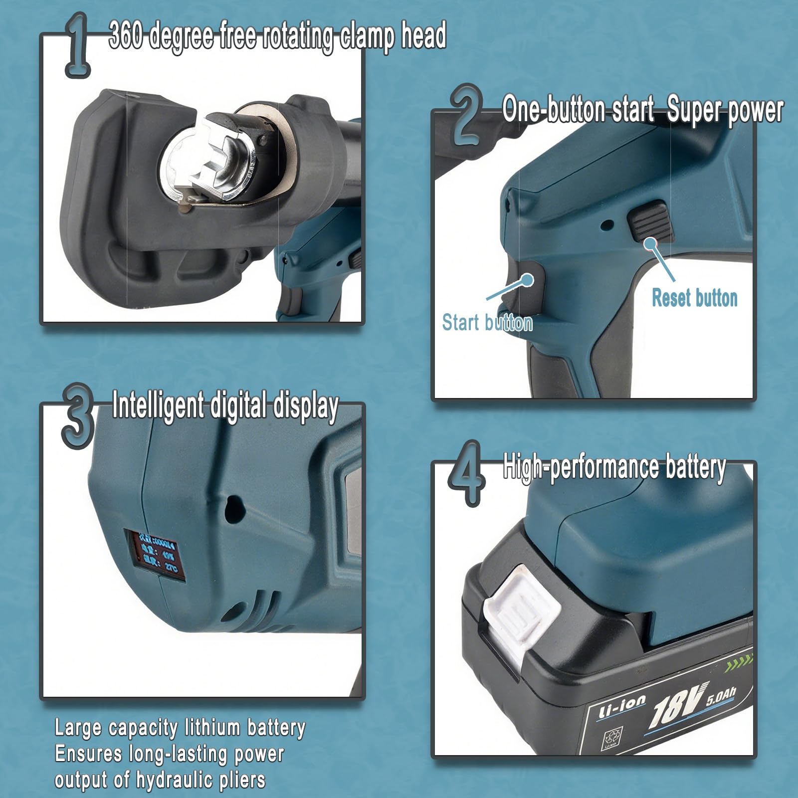 Crimpadora Hidráulica Eléctrica Recargable para Terminales de Cobre y Aluminio de 10-300/400 mm². Crimpadora de Cables Hidráulica a Batería con 13 Matrices de Crimpado EZ300