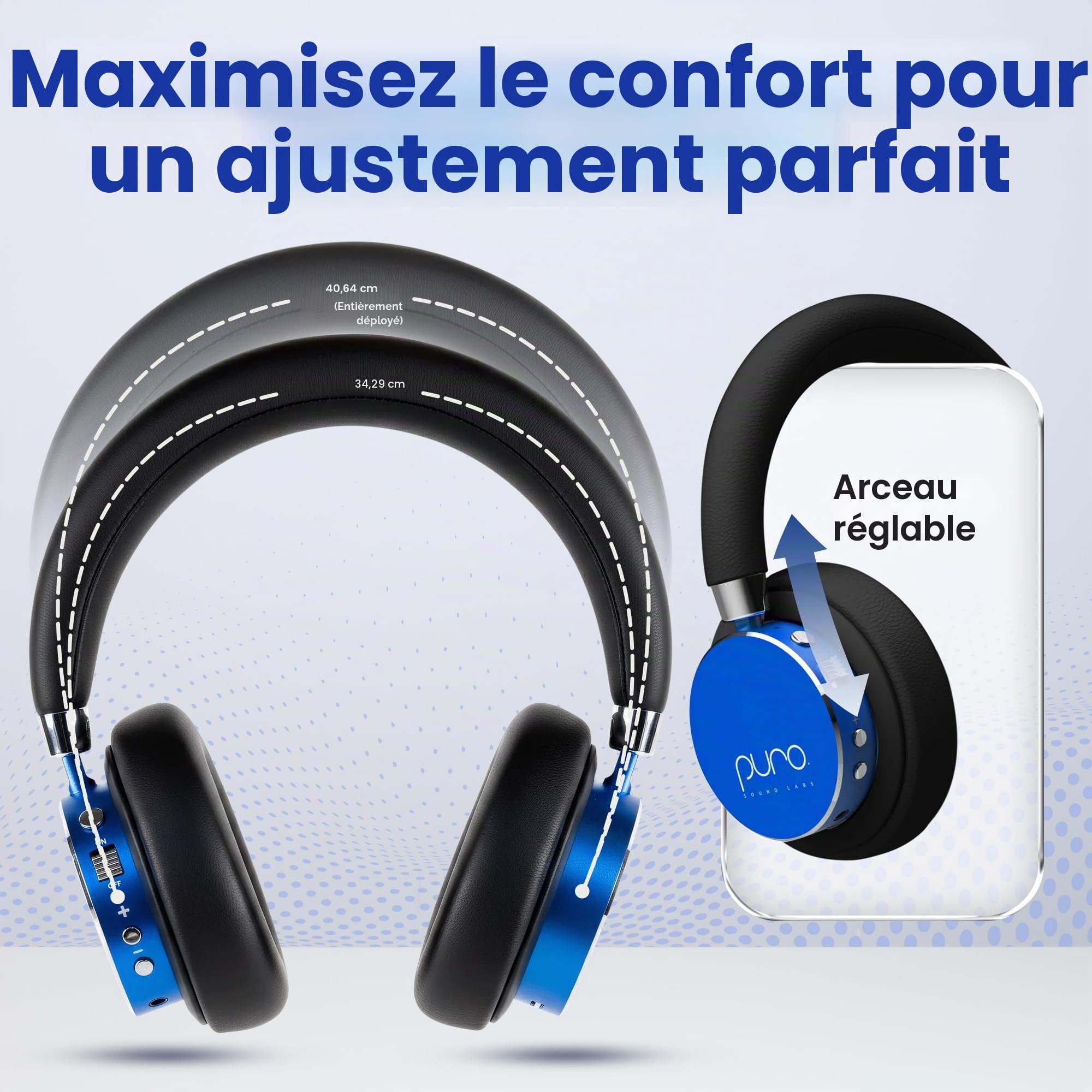 Puro Sound Labs BT2200-Plus Casque Bluetooth pour Enfants à Limitation du Volume - Casque Plus Sûr pour Enfants - Qualité Audio de Niveau Studio et Isolation du Bruit – Bleu