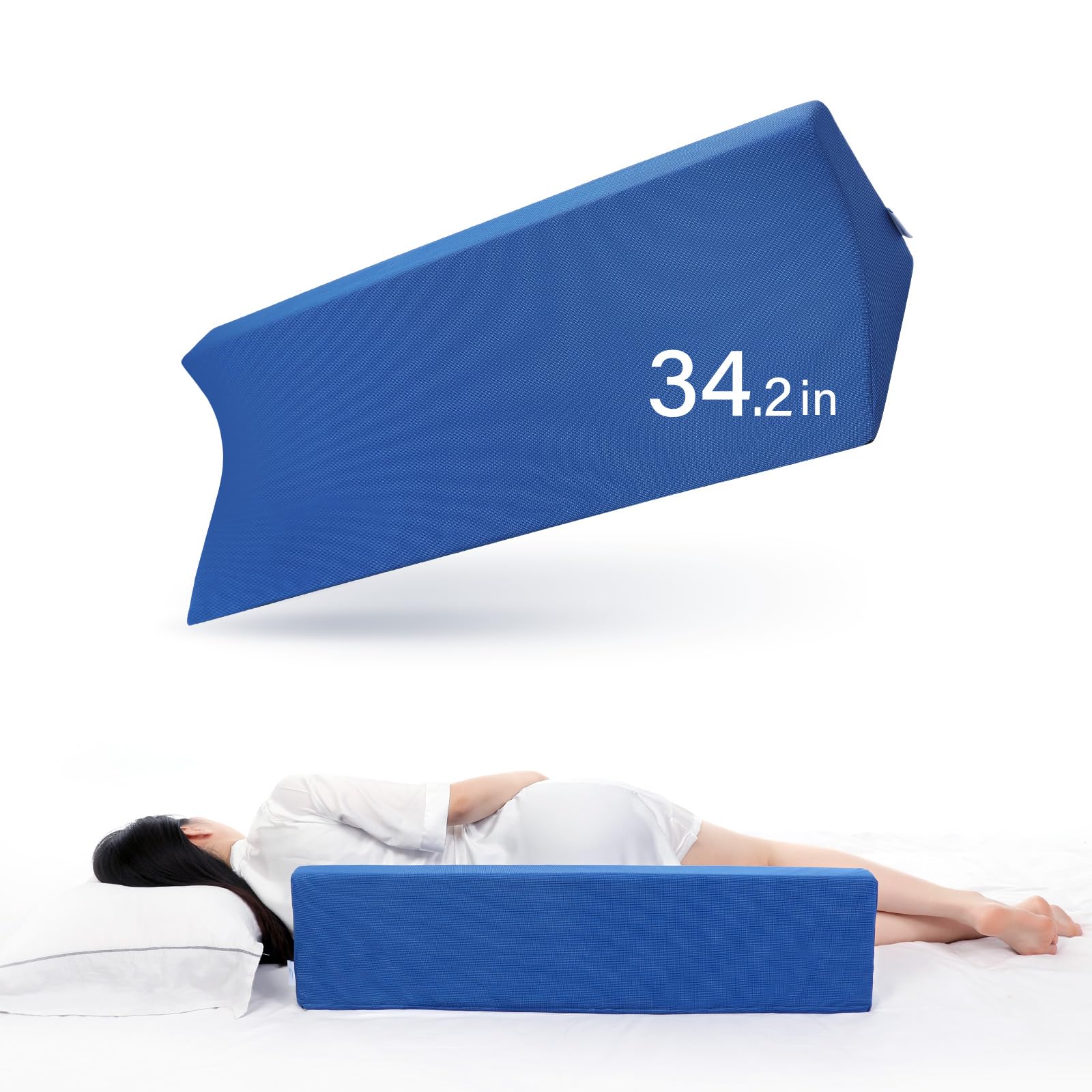34.2in Bed Wedges & Body Positioners, 30 Degree Wedge Pillow for Side Sleeping/After Surgery, Triangle Foam Bed Wedge Pillow with Blue Machine Washable Cover, for Pregnancy, Back, Leg Pain Relief