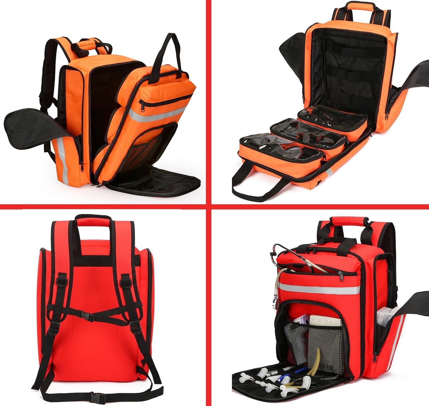 REHOOF Mochila Médica De Emergencia Casa, Bolsa De Trauma De Primeros Auxilios con Reflectante, Impermeable Y De Gran Capacidad, Bolsa Vacía De Primeros Auxilios para Senderismo Viajes Excursiones B