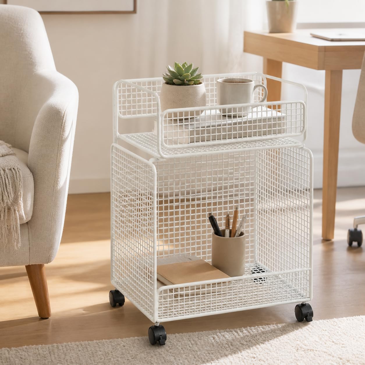 Carrello Portaoggetti da Scrivania, Bianco doppio strato ispessito | Componenti in plastica, Cestino Portaoggetti Parete, Stoccaggio articoli da bagno, Per organizzatori domestici