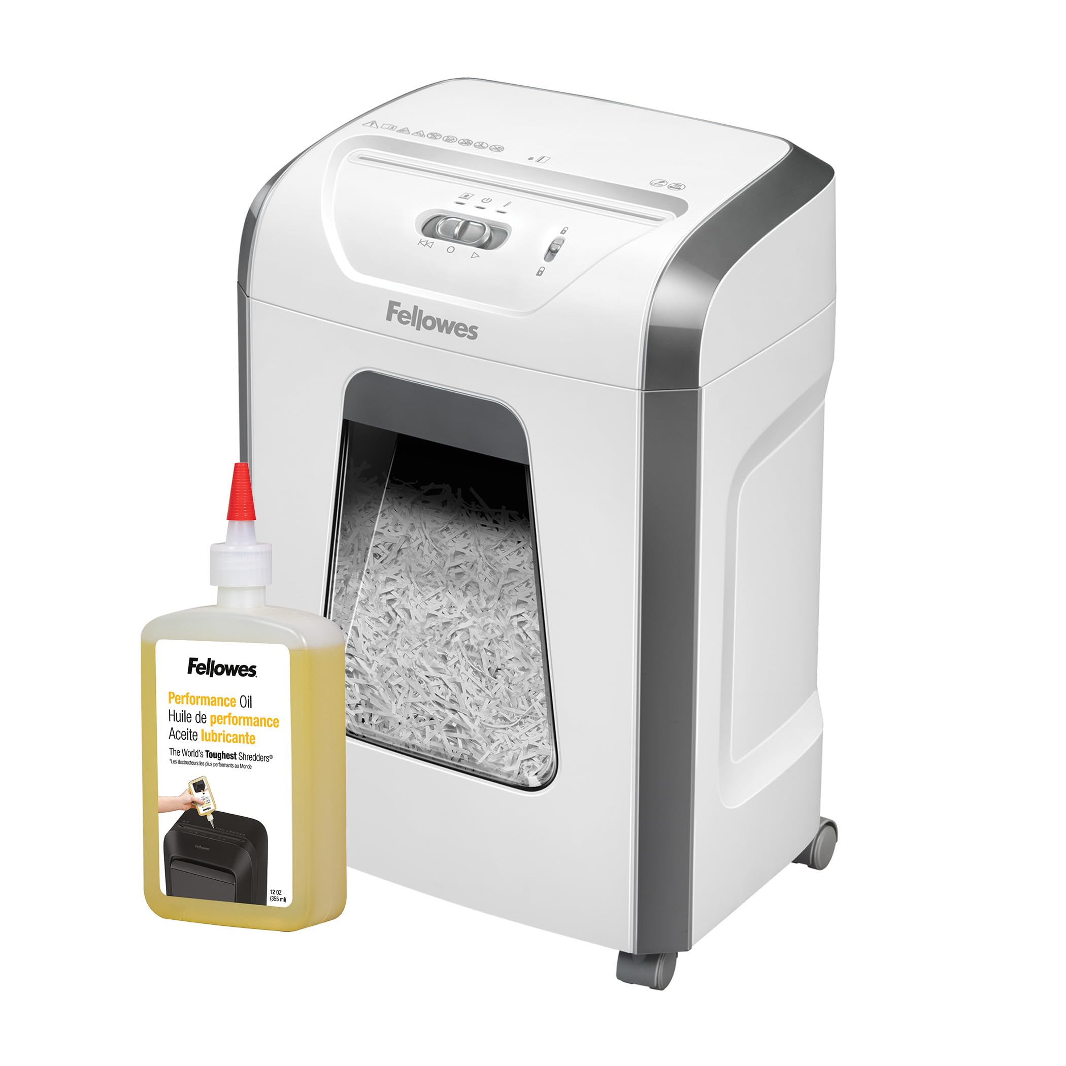 Fellowes Distruggi documenti a frammento FS-12C, 12 fogli, per casa e piccolo ufficio & Olio per Distruggi Documenti, per Tritacarte a Frammento e Striscia, 355 ml - Olio Lubrificante con Beccuccio