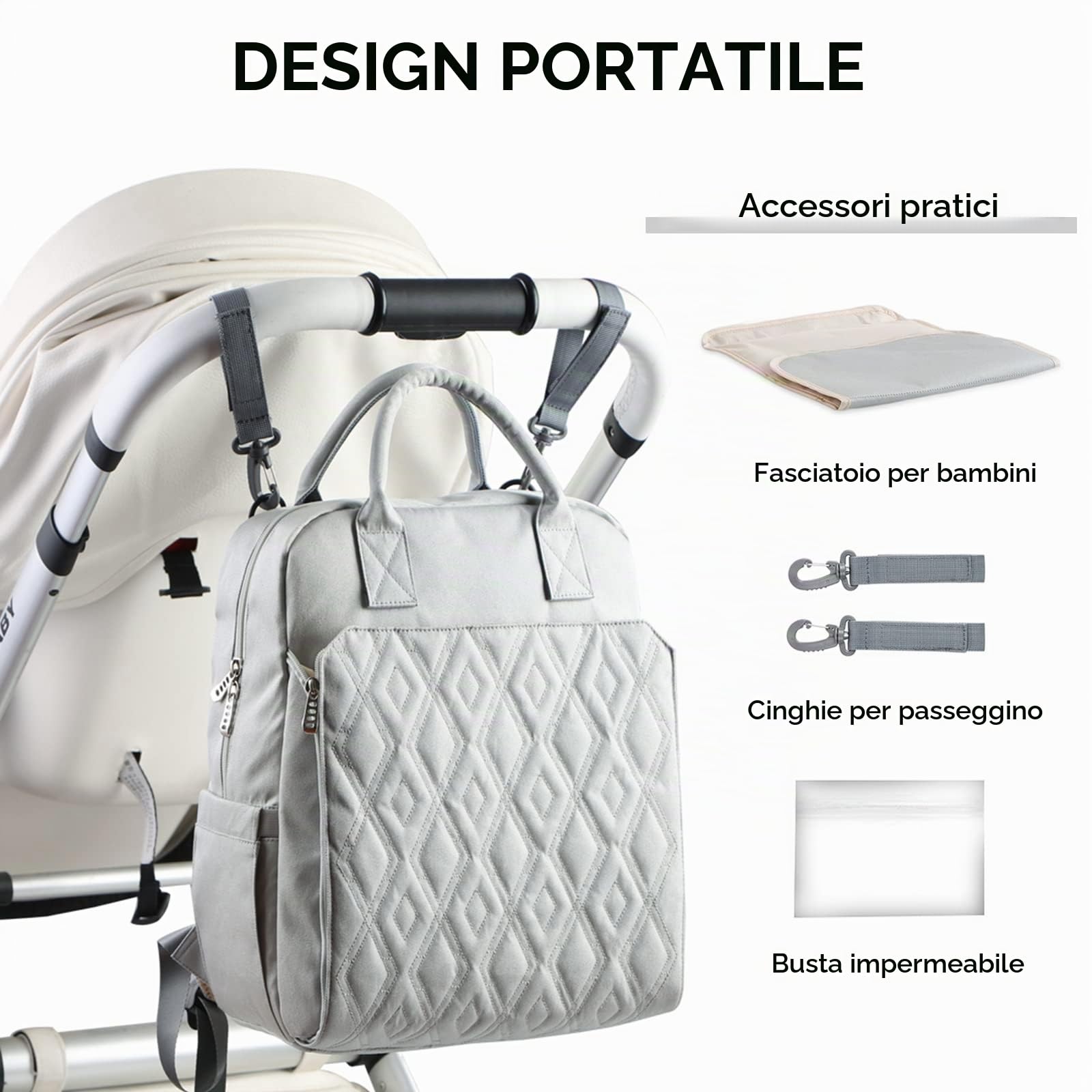 SONARIN Multifunzione Zaino Fasciatoio Alla Moda,Borsa per Pannolini Grande Capacità Impermeabile Zaino Mamma Neonato Borsa Fasciatoio da Viaggio con Fasciatoio & Ganci per Passeggino