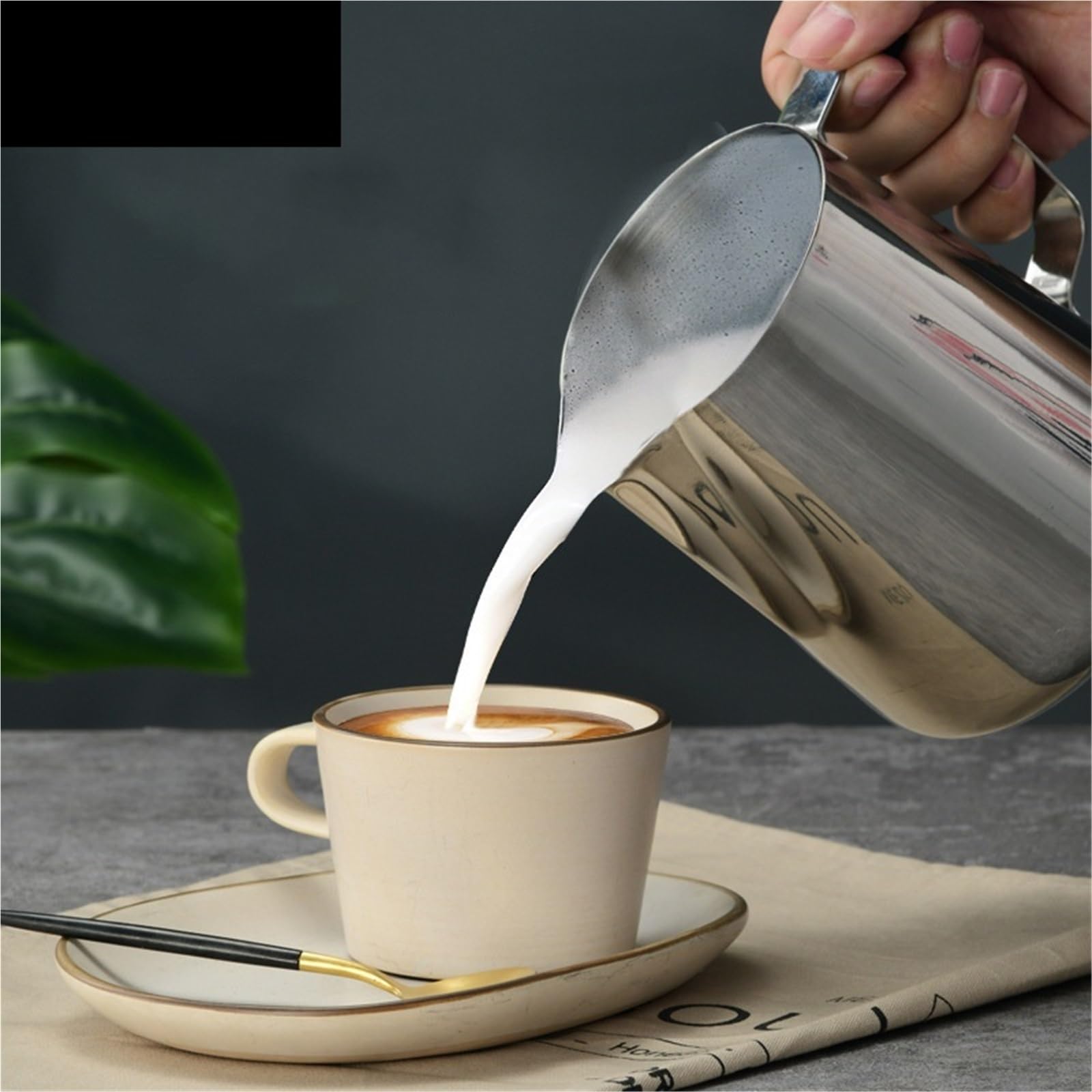 Espumador de leche acero inoxidable, taza flores, jarra café expreso, artesanal Barista, y, 2 uds Para Espumar(1000ml)