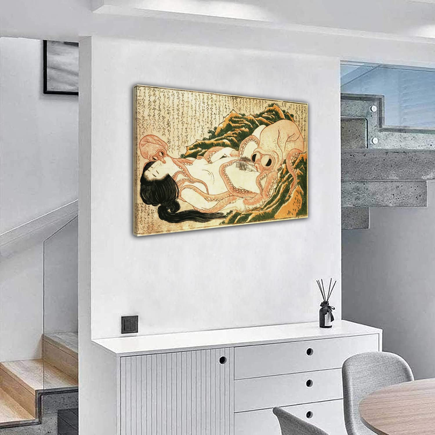 Amazon.co.jp: RAOWPAA 葛飾北斎 アート 絵画 漁師の妻 夢 油絵