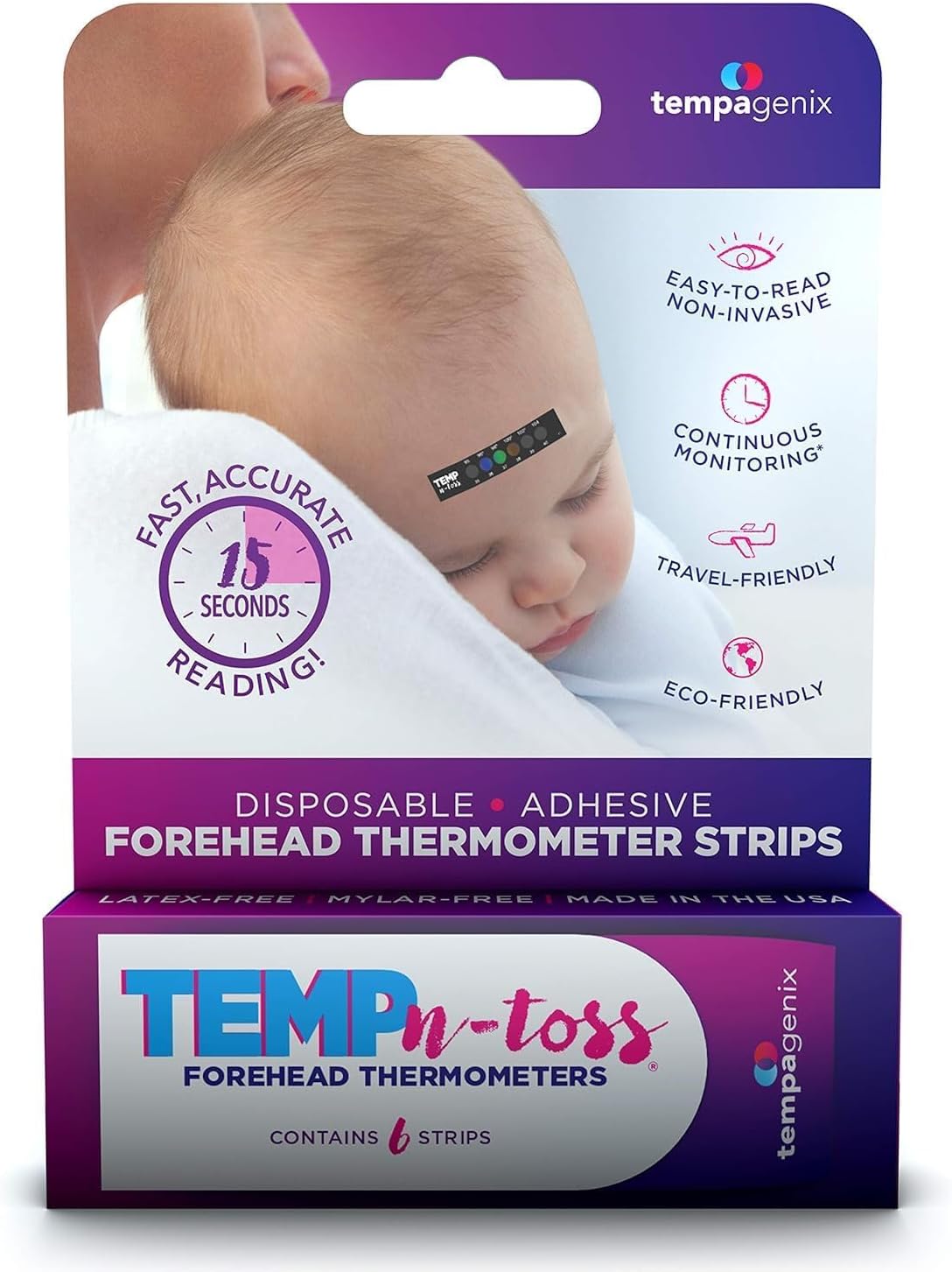 Fast Reading Disposable Forehead Thermometer Strips - Temp-N-Toss for Accurate & Hygienic Baby Temperature Measurement - Easy to Use and Reliable Single-Use Fever Indicator (6)