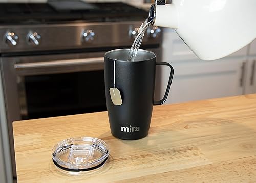 Miniatura 6 de MIRA Taza de café aislada de 18 onzas con asa y tapa, apta para portavasos, acero inoxidable, iris