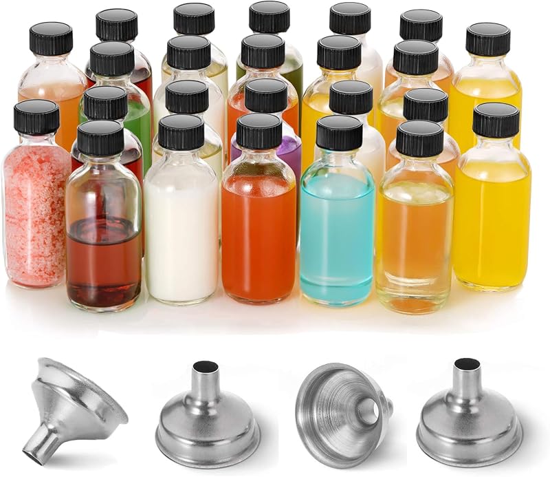 DIDITIME Frascos de vidro reutilizáveis com tampas e funis, 60 mL, Pacote com 24