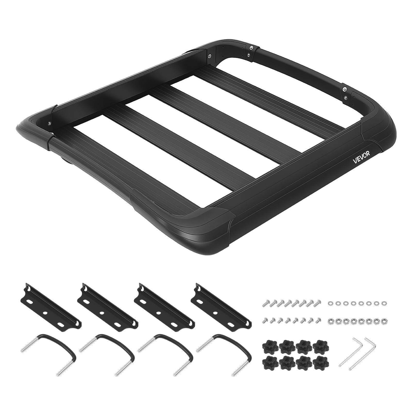 VEVOR Cesta de Techo para Coche 96,5 x 96,5 x 14,2 cm, Portaequipajes para Techo Carga de 68,04 kg, Portaequipajes de Coche Compatible con Barras Transversales de hasta 9 x 5 cm, para SUV, Camioneta