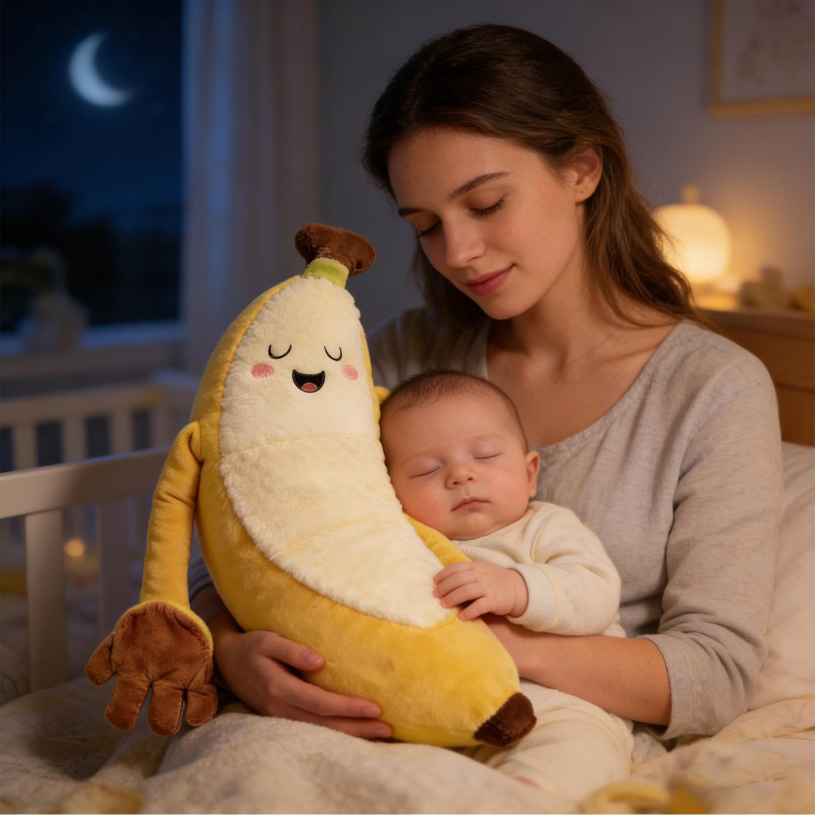 Générique Mano lenitivo per bambini a forma di mano Doudou Banana Forma | Giocattolo lenitivo da battitacco con telecomando per culla accogliente casa sedia auto