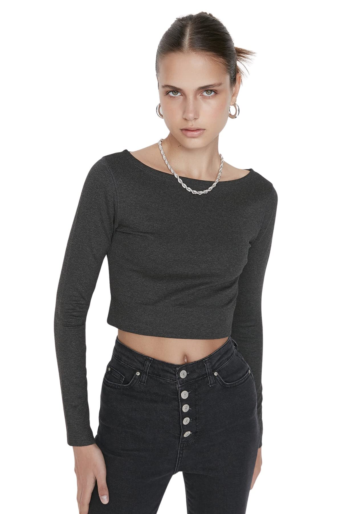 Trendyol Women Fitted Basic Boat Neck Knit Blouse
