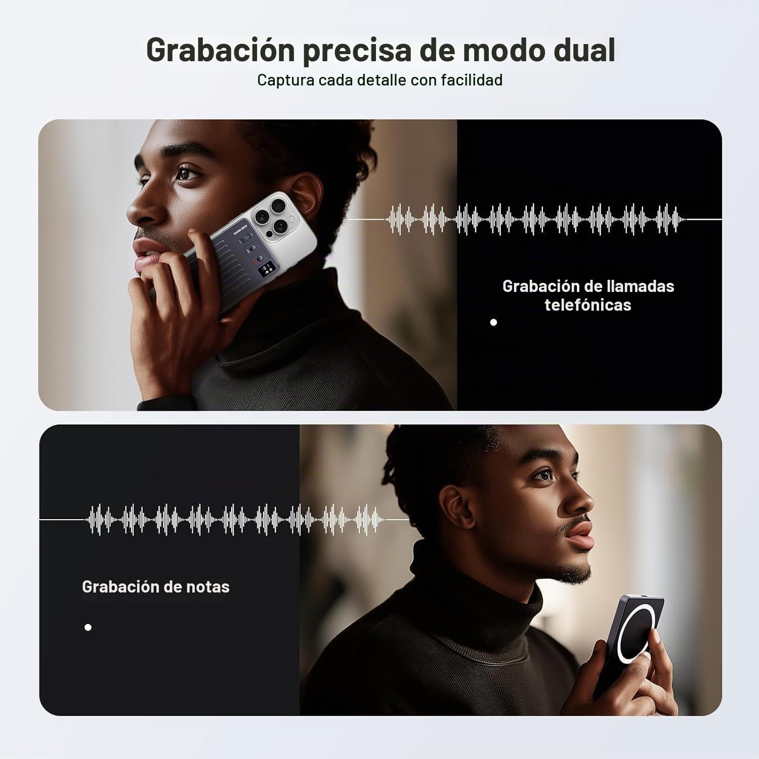 Grabadora de Voz AI 64GB de Memoria, AI Voice Recorder Transcripción Gratuita y Resumen de Chatgpt, Soporte para Traducción en Tiempo Real en 121 Idiomas, Soporte para App y Redes, Carga Inalámbrica