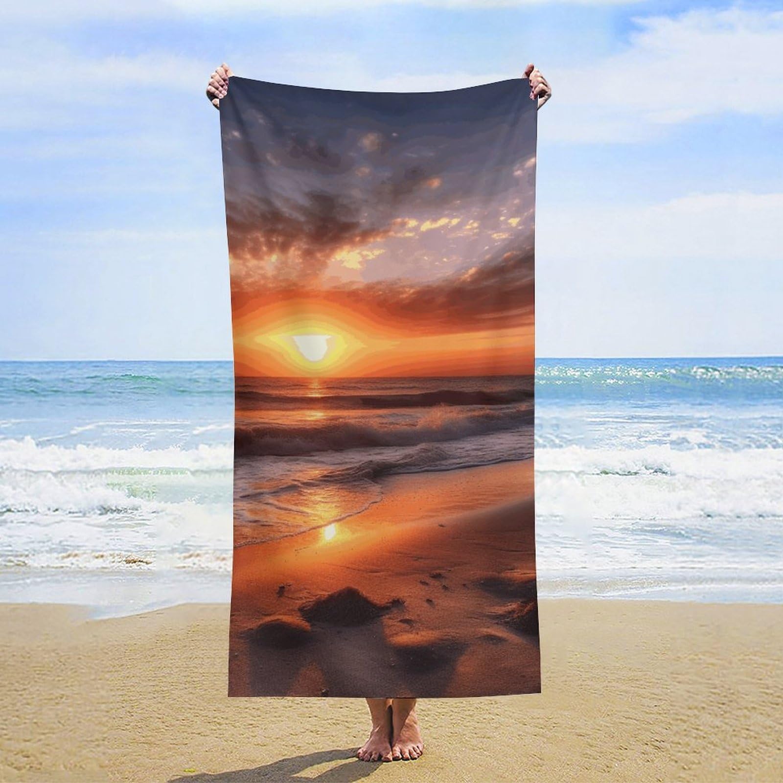NTVOWPZO Beach Sunrise Beach Towel Oversized Microfiber Bath Towels Lightweight Sand Proof Beach Towels Absorbent Pool Towels for Swimming Yoga Bathroom Towel 31.5" X 63"