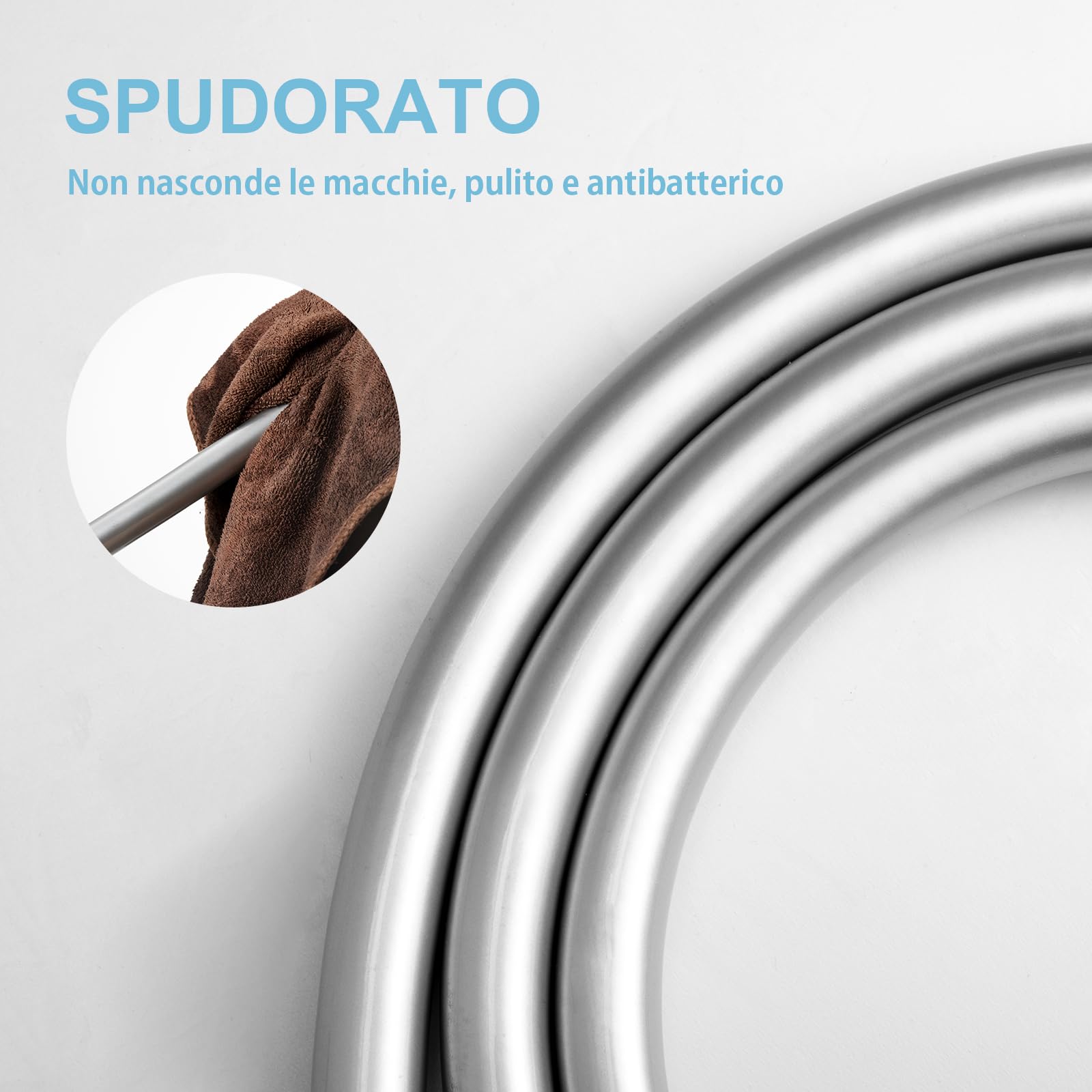 OFFO Tubo Doccia 2.5 m, con Protezione Antitorsione, Flessibile Doccia in PVC, Tubo Doccia Flessibile Alta Pressione di Ricambio, per Rubinetti del Bagno, Argento