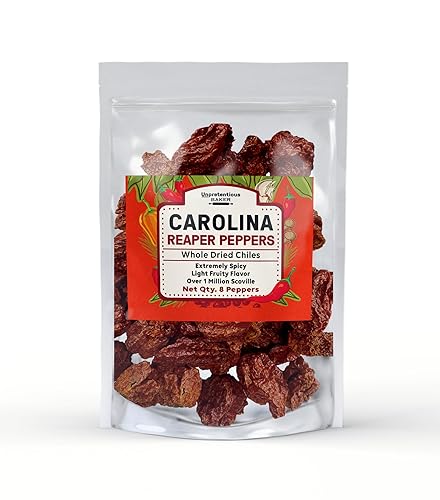 Unpretentious Chiles secos enteros de Carolina Reaper, 8 unidades, chiles extremadamente picantes, salsa picante
