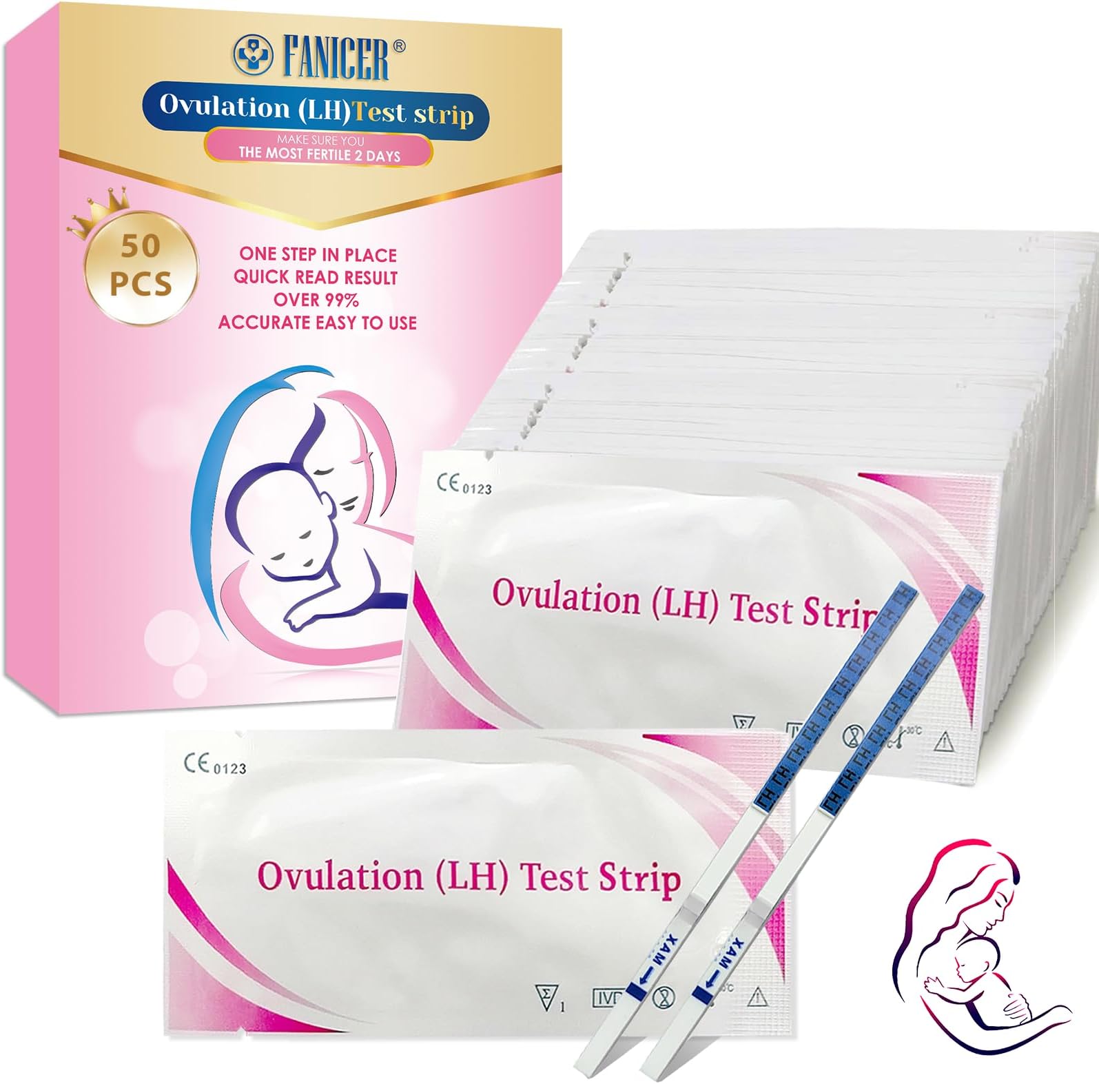 50 Pieces Ovulation Test Strips, Ovulation Predictor Kit, Highly Sensitive 25miu/ml Test, Sensitive Fertility Predictor Testing Sticks, Women Home Testing
