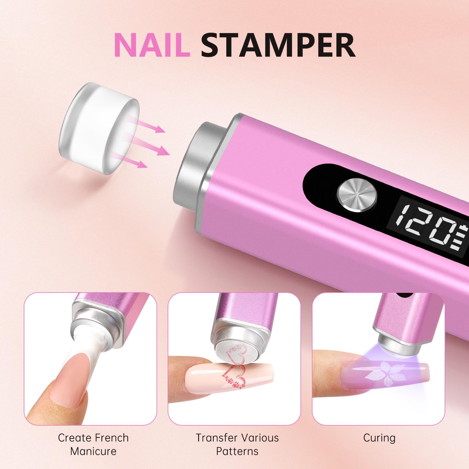 UV Lamps for Gel Nails CHRISTINE SHELLY Handheld 3 in 1 LED Nail Light Cat Eye Magnet Flash Cure Lamp Nail Stamp LCD Display Rechargeable Nail Dryer with 3 Timers for Gel Polish Home DIY - Image 3