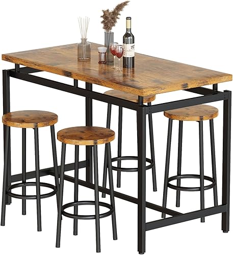 Hooseng Juego de mesa de bar de 5 piezas, juego de mesa de comedor con taburetes, juego de mesa de desayuno y sillas de cocina para el hogar, ideal