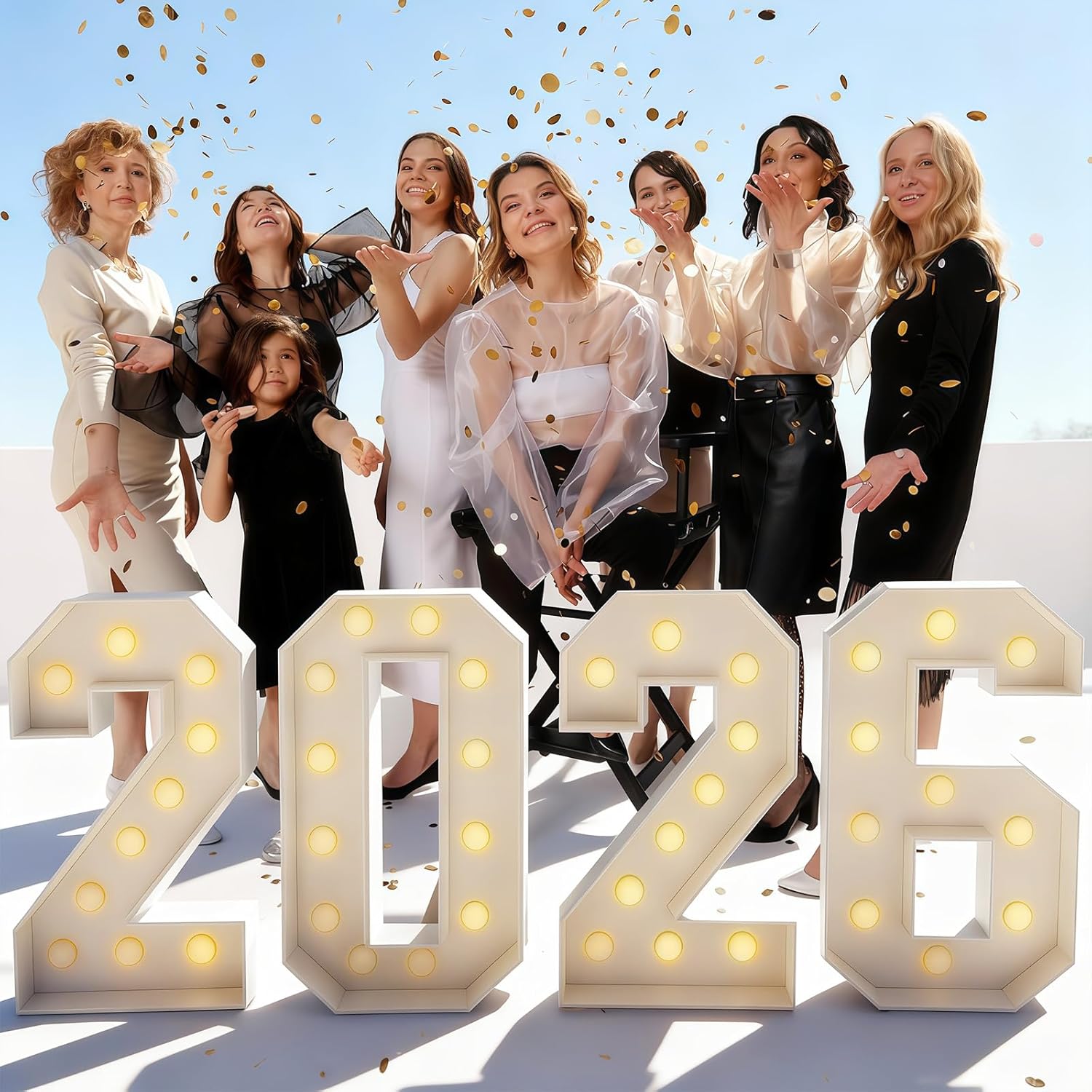 Pack of Light up Numbers 2026, 2026 New Year Party Decorations with Light, 4ft Marquee 2 and 60 Numbers, White Large Mosaic Frame Letter Cardboard Pre-Cut Thick Foam Board Sign Graduation