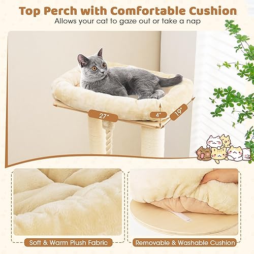 Miniatura 6 de Tangkula Árbol alto para gatos, torre grande y moderna de varios niveles de 67 pulgadas con percha superior, condominio para gatos de 3 pisos,